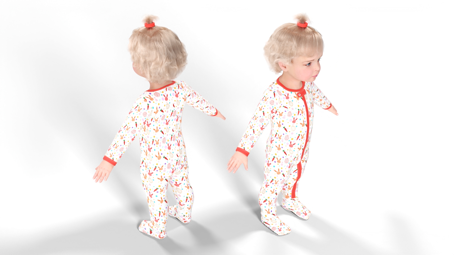 Baby Girl Wearing Full Bodysuit A-Pose Fur 3D