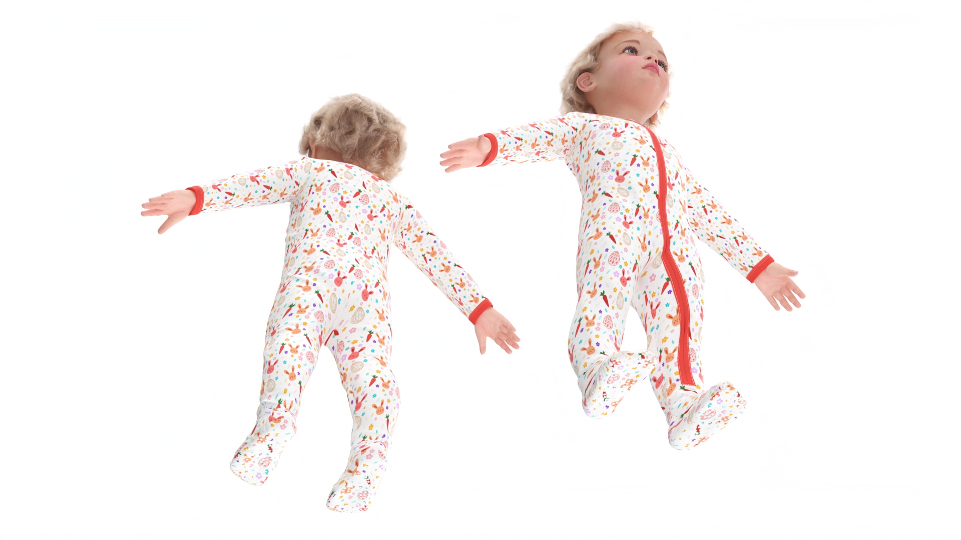Baby Girl Wearing Full Bodysuit A-Pose Fur 3D