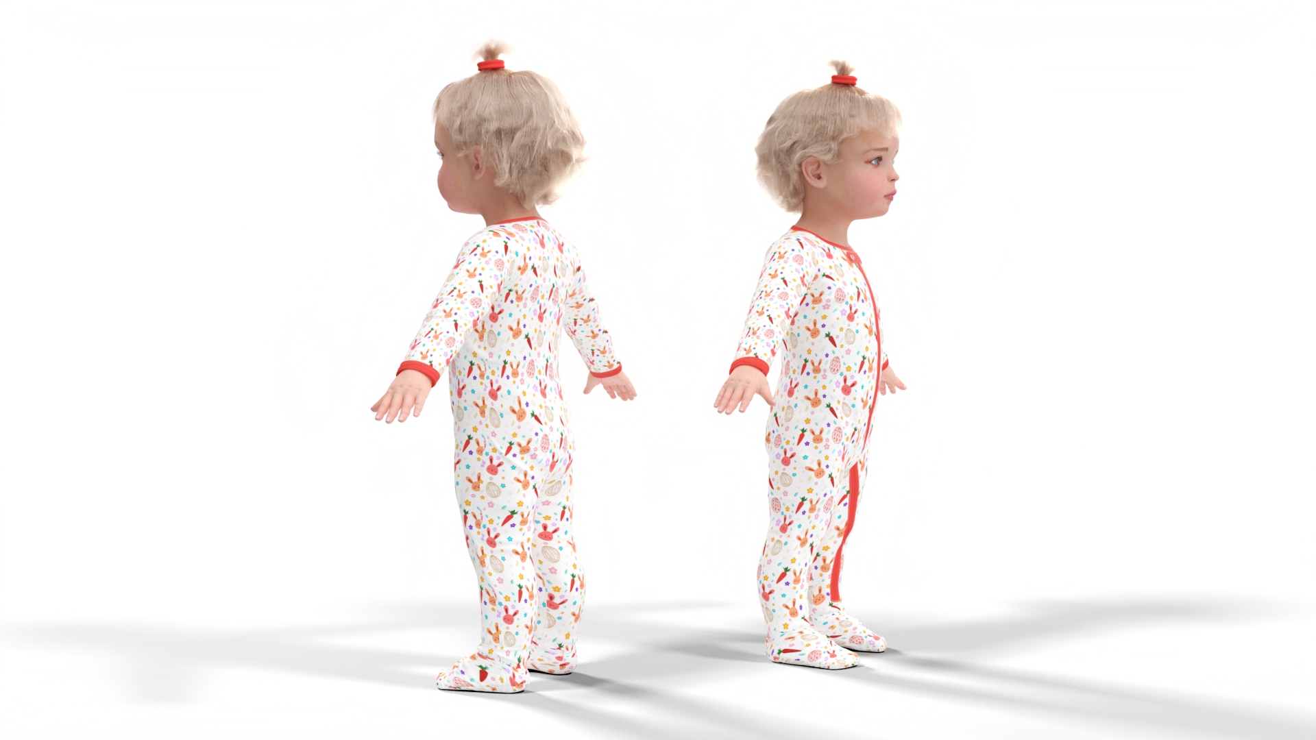 Baby Girl Wearing Full Bodysuit A-Pose Fur 3D