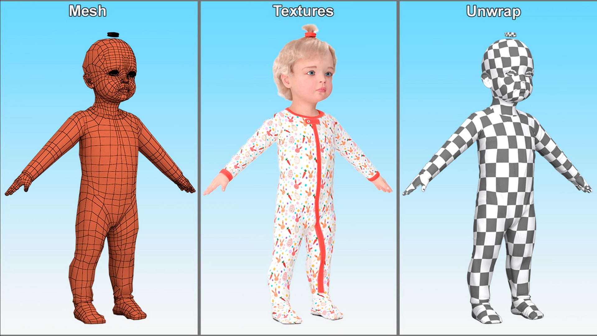 Baby Girl Wearing Full Bodysuit A-Pose Fur 3D