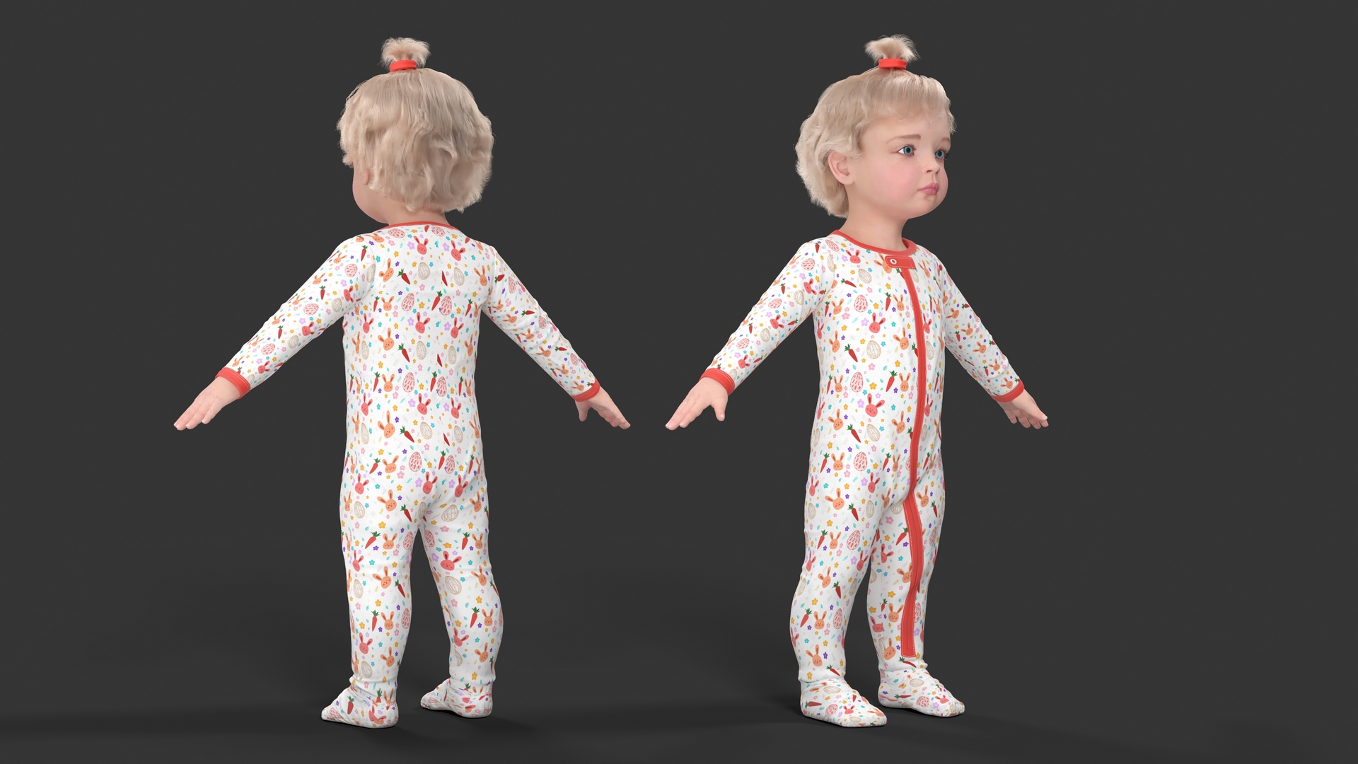 Baby Girl Wearing Full Bodysuit A-Pose Fur 3D