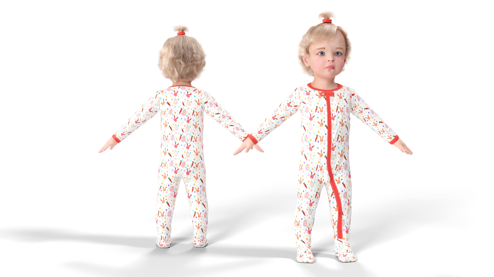 Baby Girl Wearing Full Bodysuit A-Pose Fur 3D