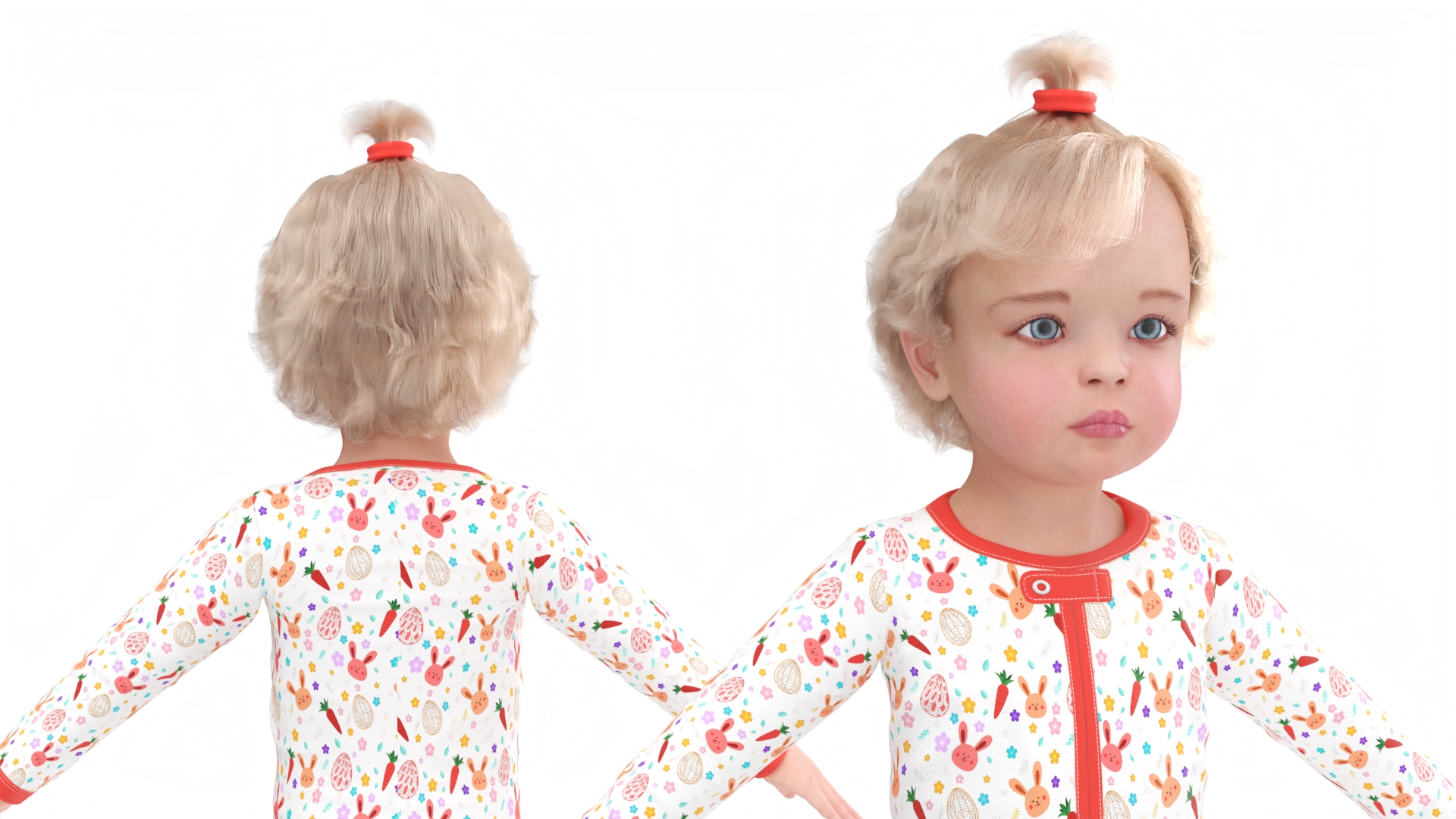 Baby Girl Wearing Full Bodysuit A-Pose Fur 3D