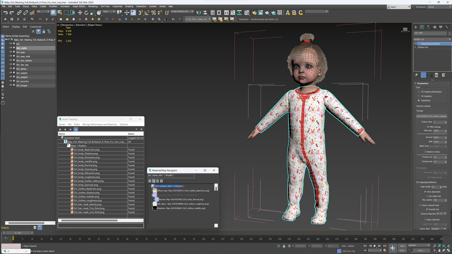 Baby Girl Wearing Full Bodysuit A-Pose Fur 3D