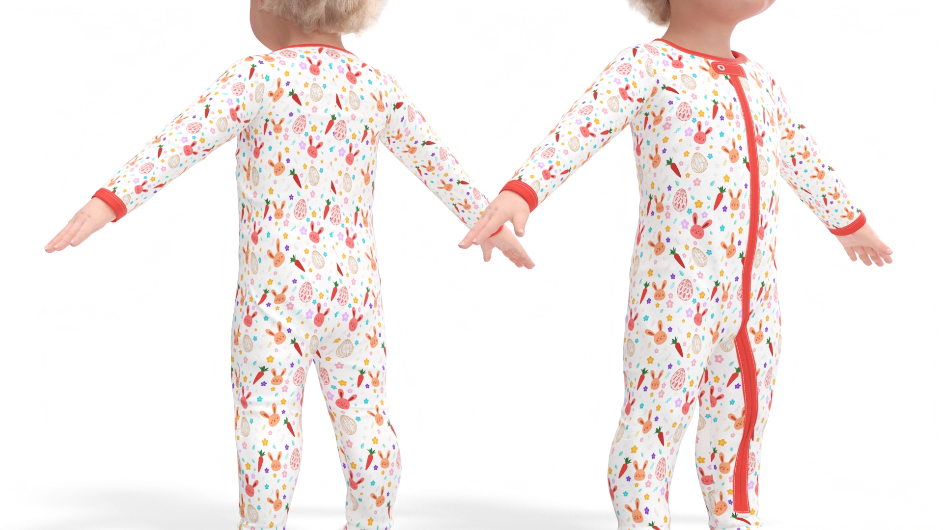 Baby Girl Wearing Full Bodysuit A-Pose Fur 3D