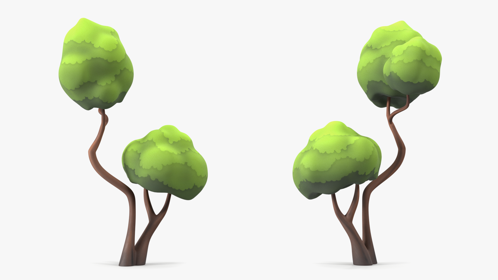 Small Double Tree Cartoon Style Handpaint Texture 3D model
