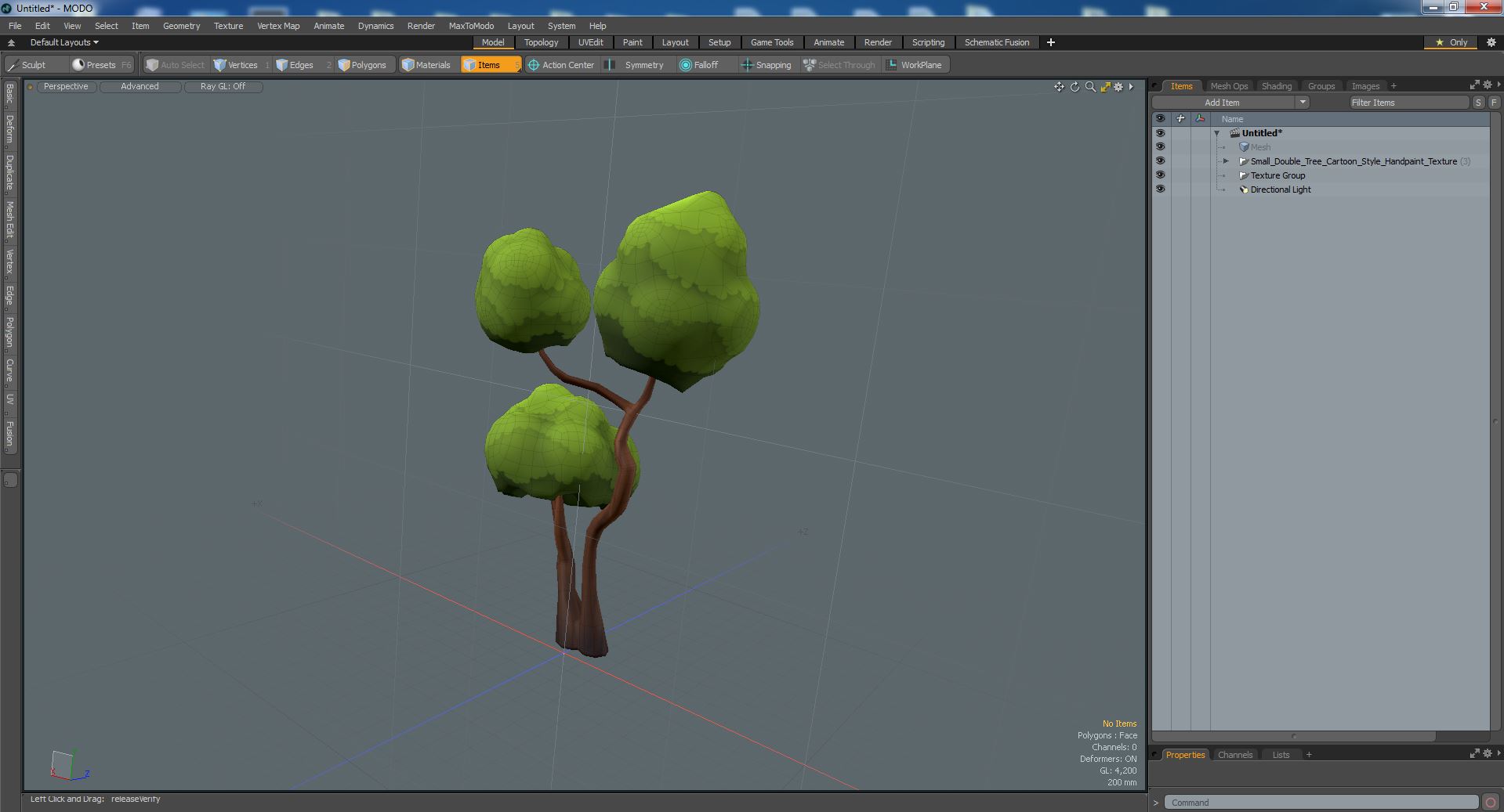 Small Double Tree Cartoon Style Handpaint Texture 3D model