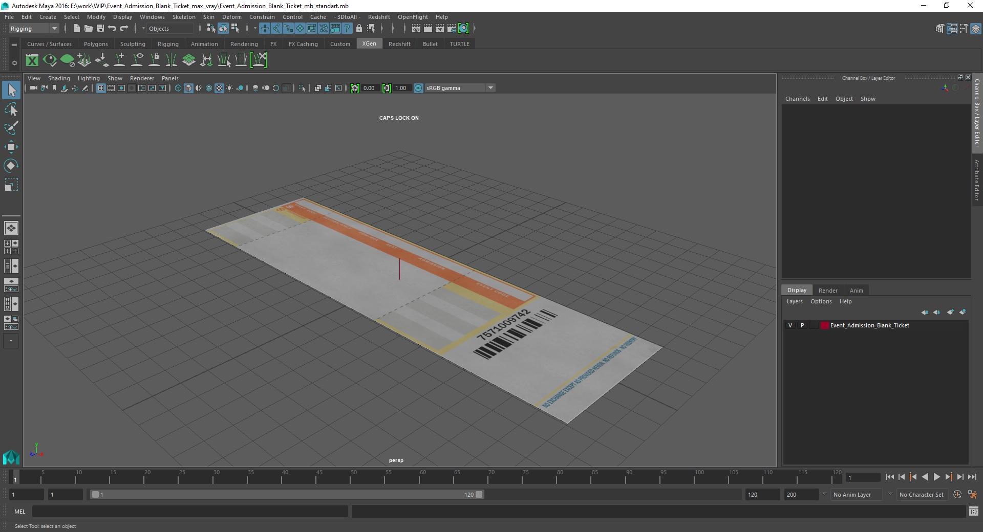 3D Event Admission Blank Ticket model