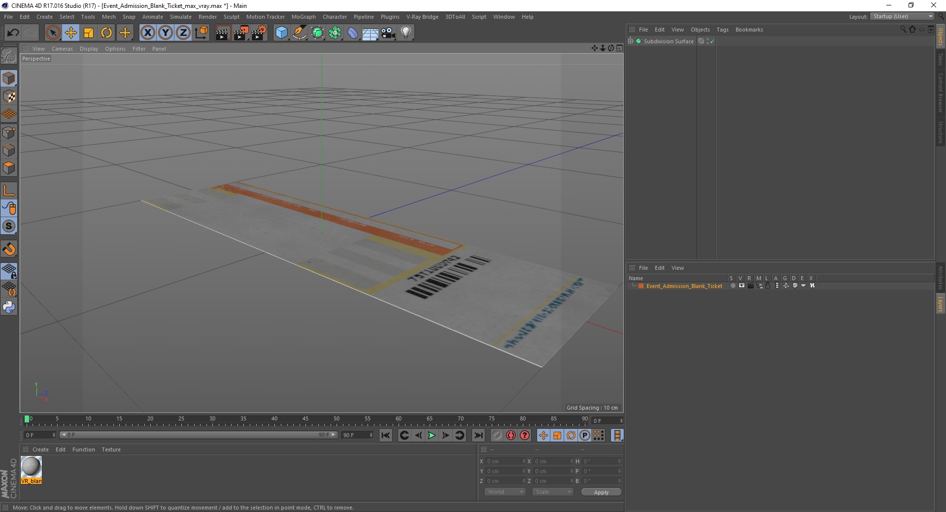 3D Event Admission Blank Ticket model