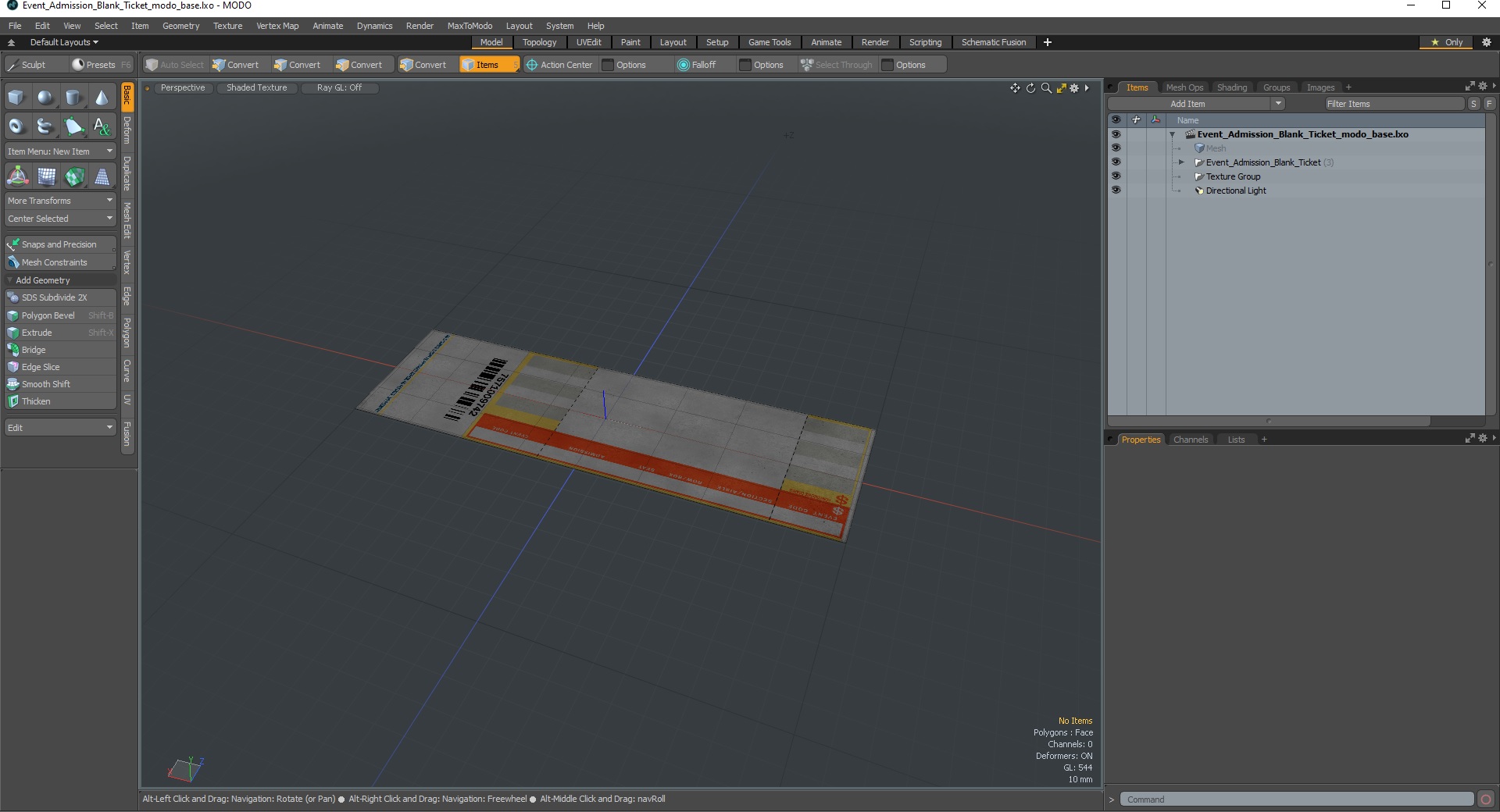 3D Event Admission Blank Ticket model