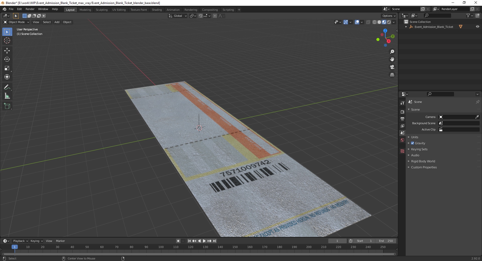 3D Event Admission Blank Ticket model
