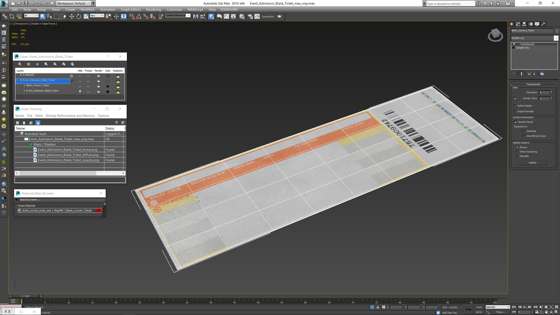 3D Event Admission Blank Ticket model