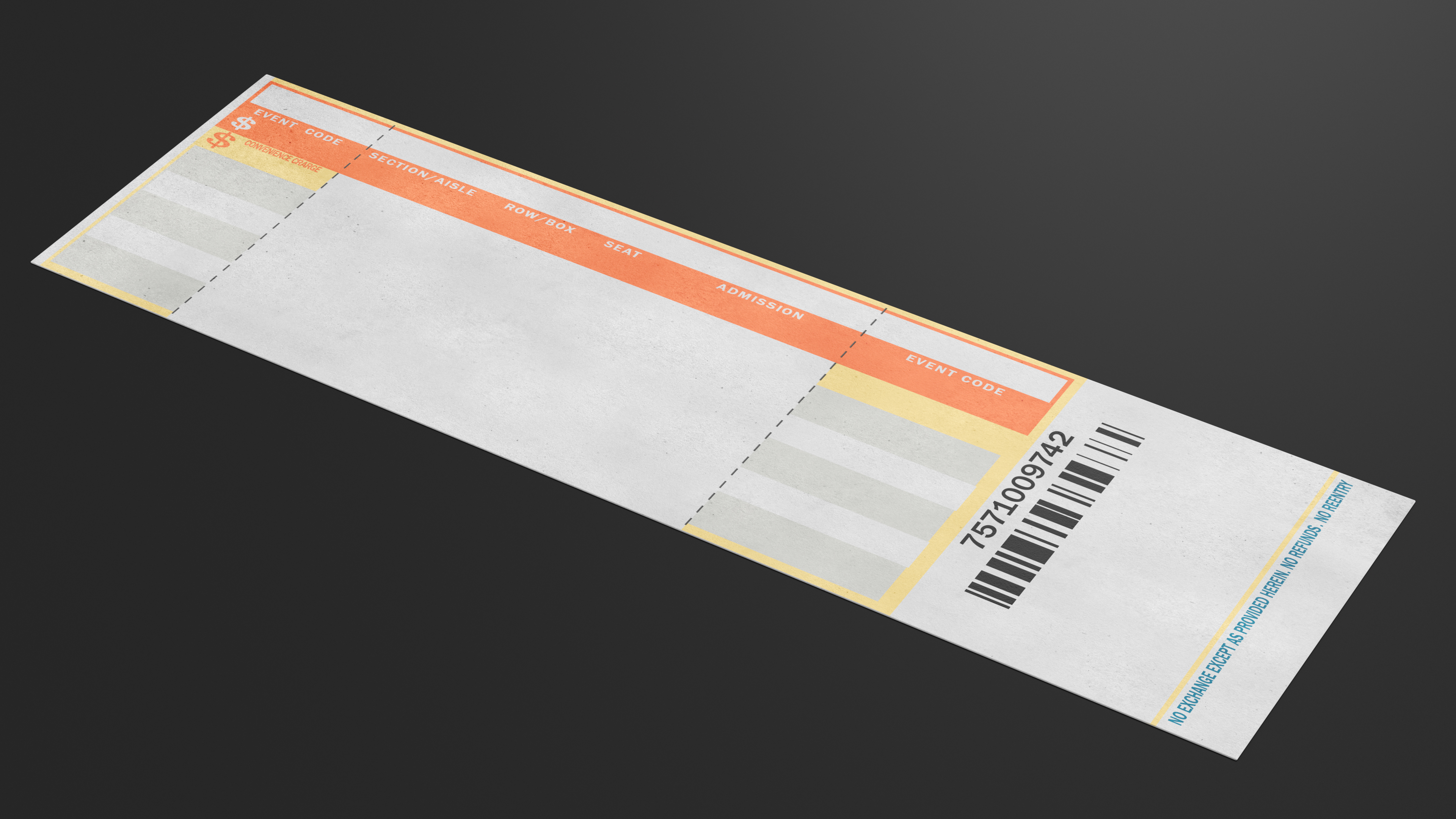 3D Event Admission Blank Ticket model