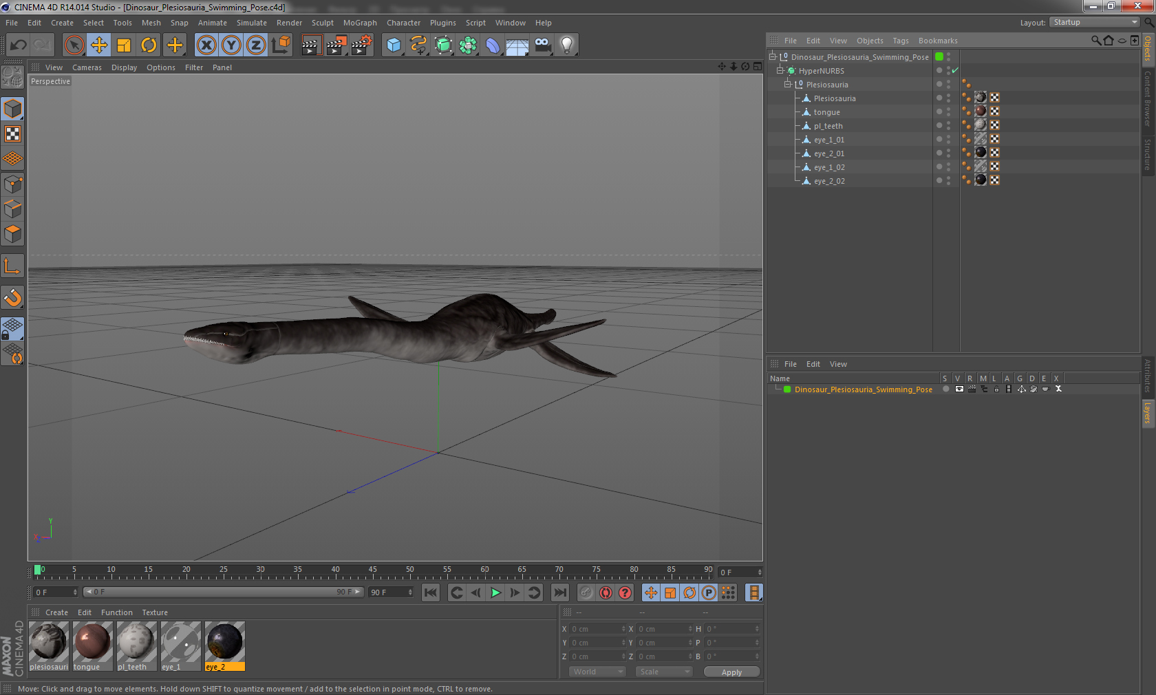 3D model Dinosaur Plesiosauria Swimming Pose