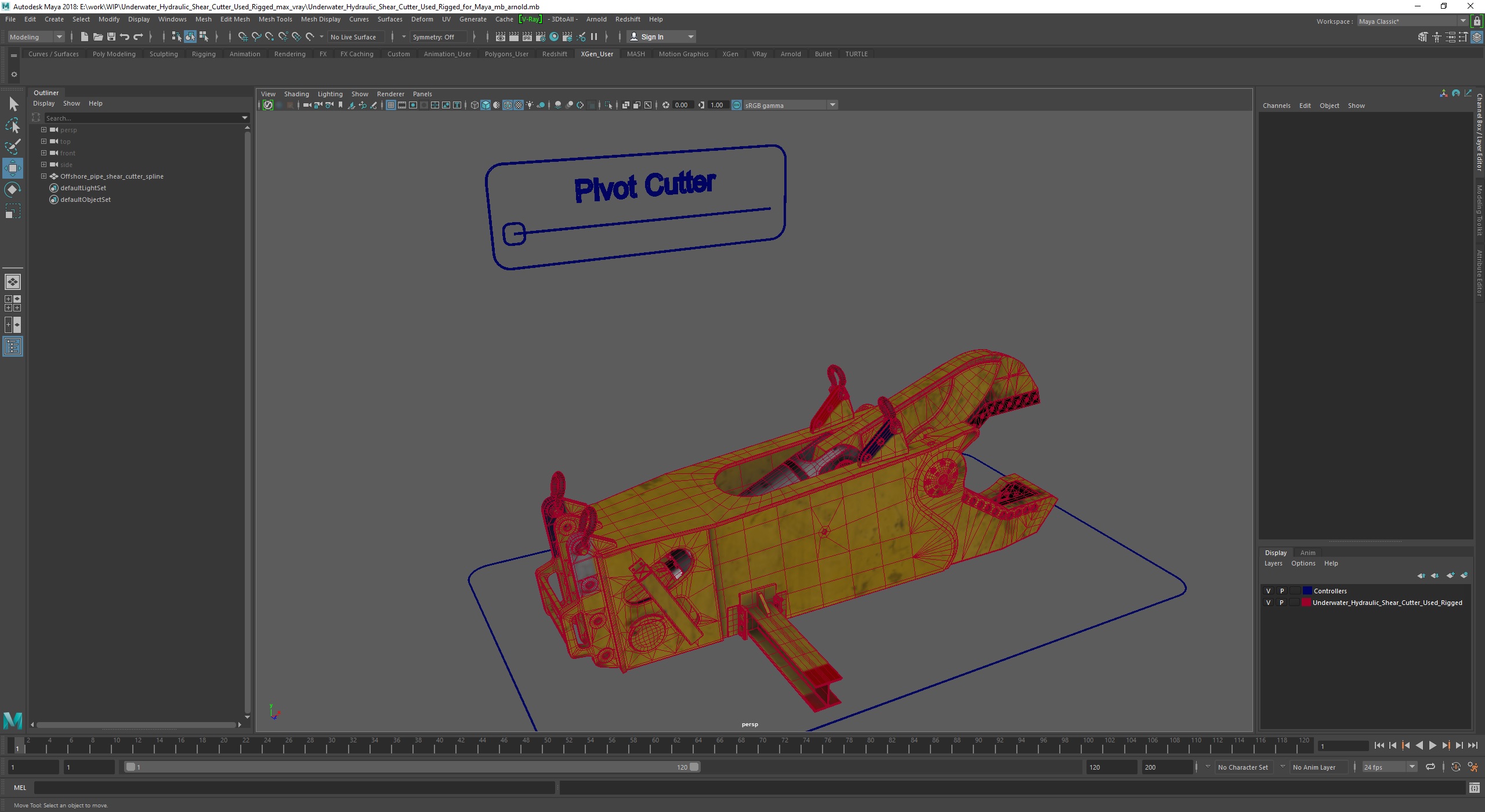 Underwater Hydraulic Shear Cutter Used Rigged for Maya 3D model