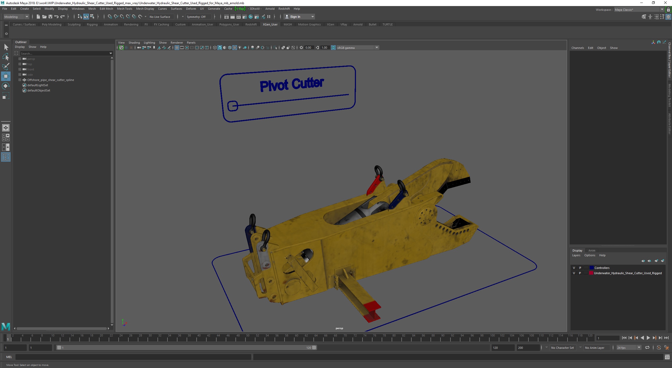 Underwater Hydraulic Shear Cutter Used Rigged for Maya 3D model