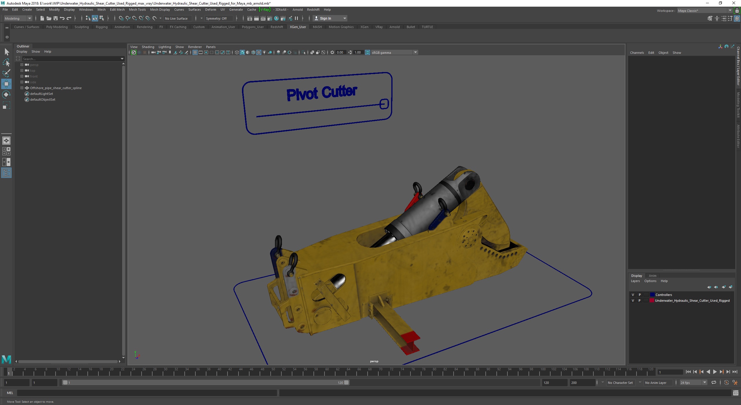 Underwater Hydraulic Shear Cutter Used Rigged for Maya 3D model
