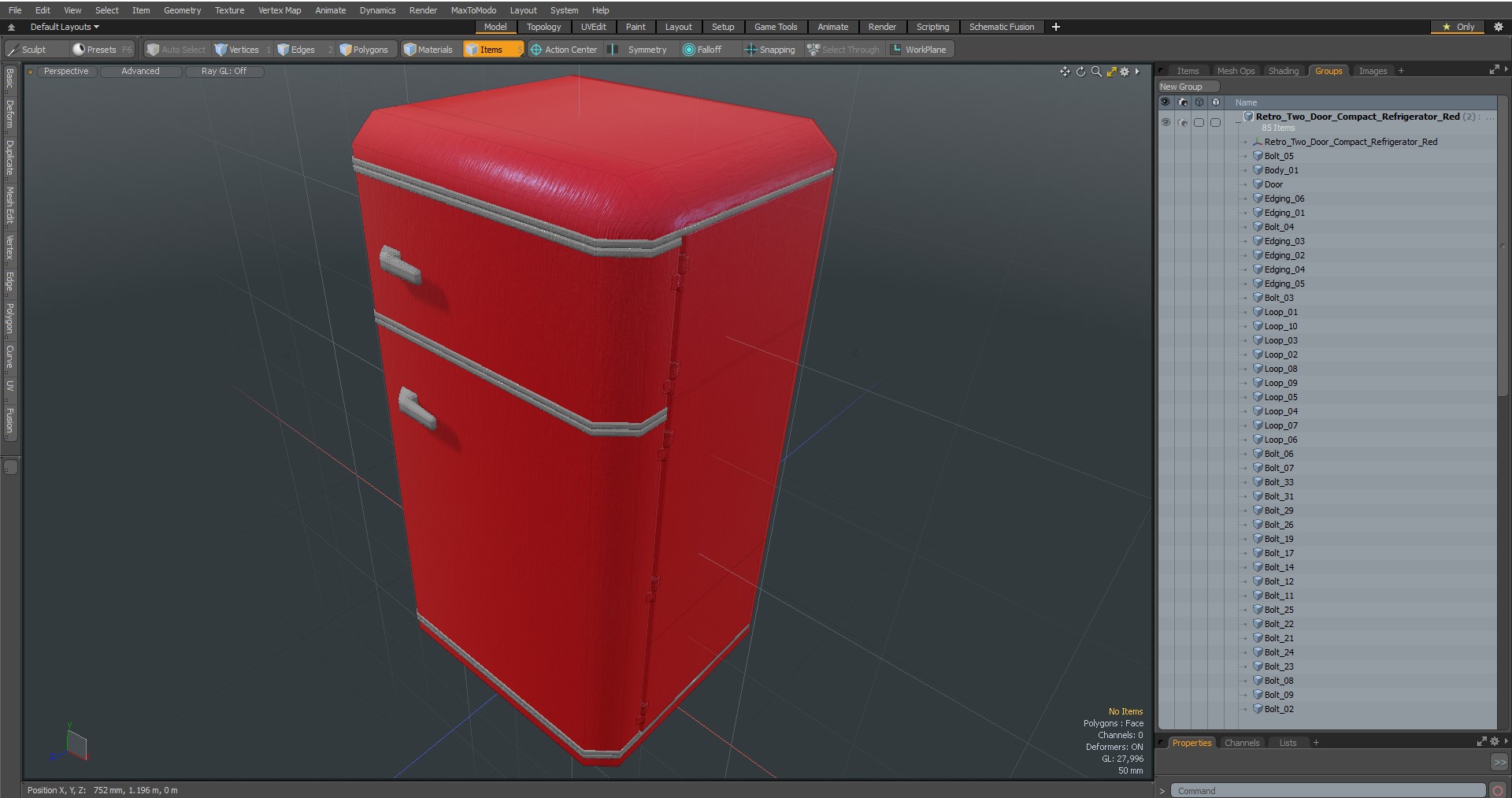 Retro Two Door Compact Refrigerator Red 3D model