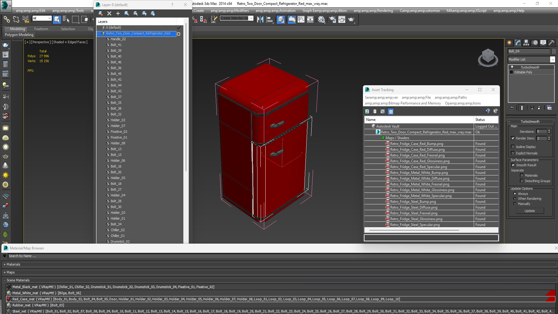 Retro Two Door Compact Refrigerator Red 3D model