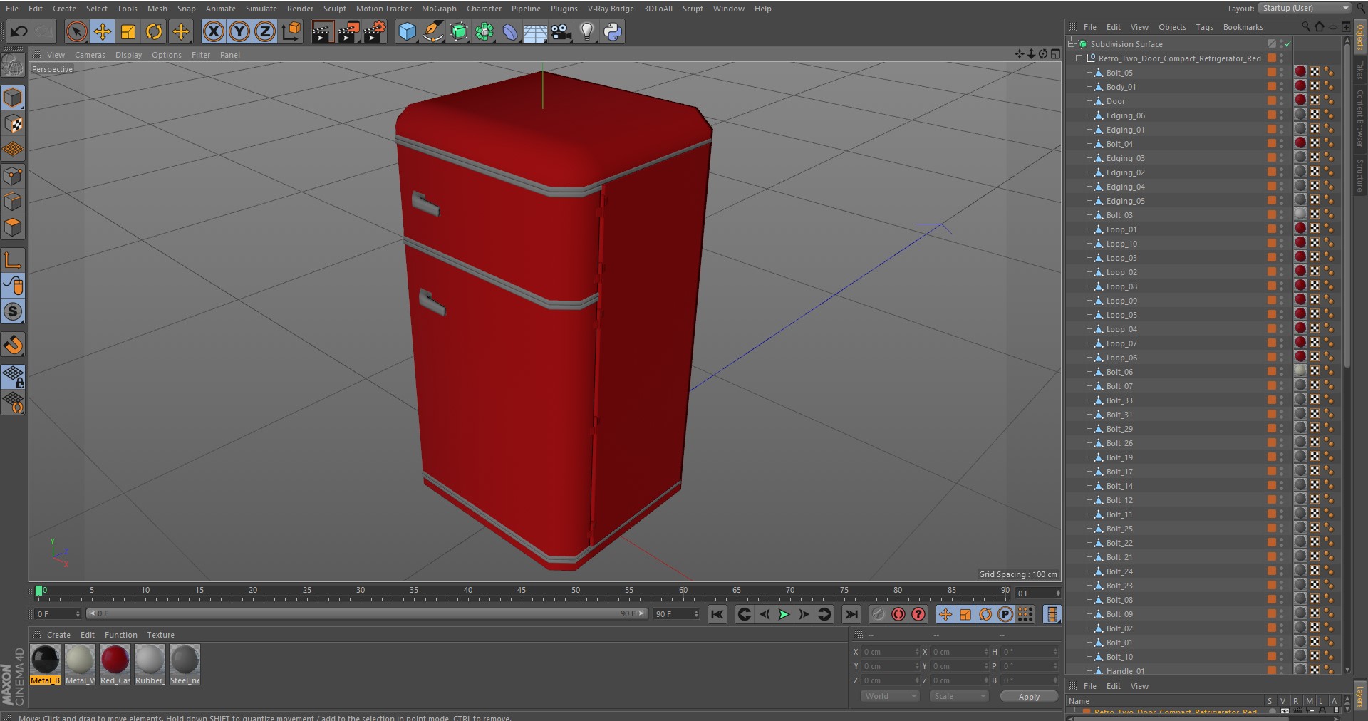 Retro Two Door Compact Refrigerator Red 3D model