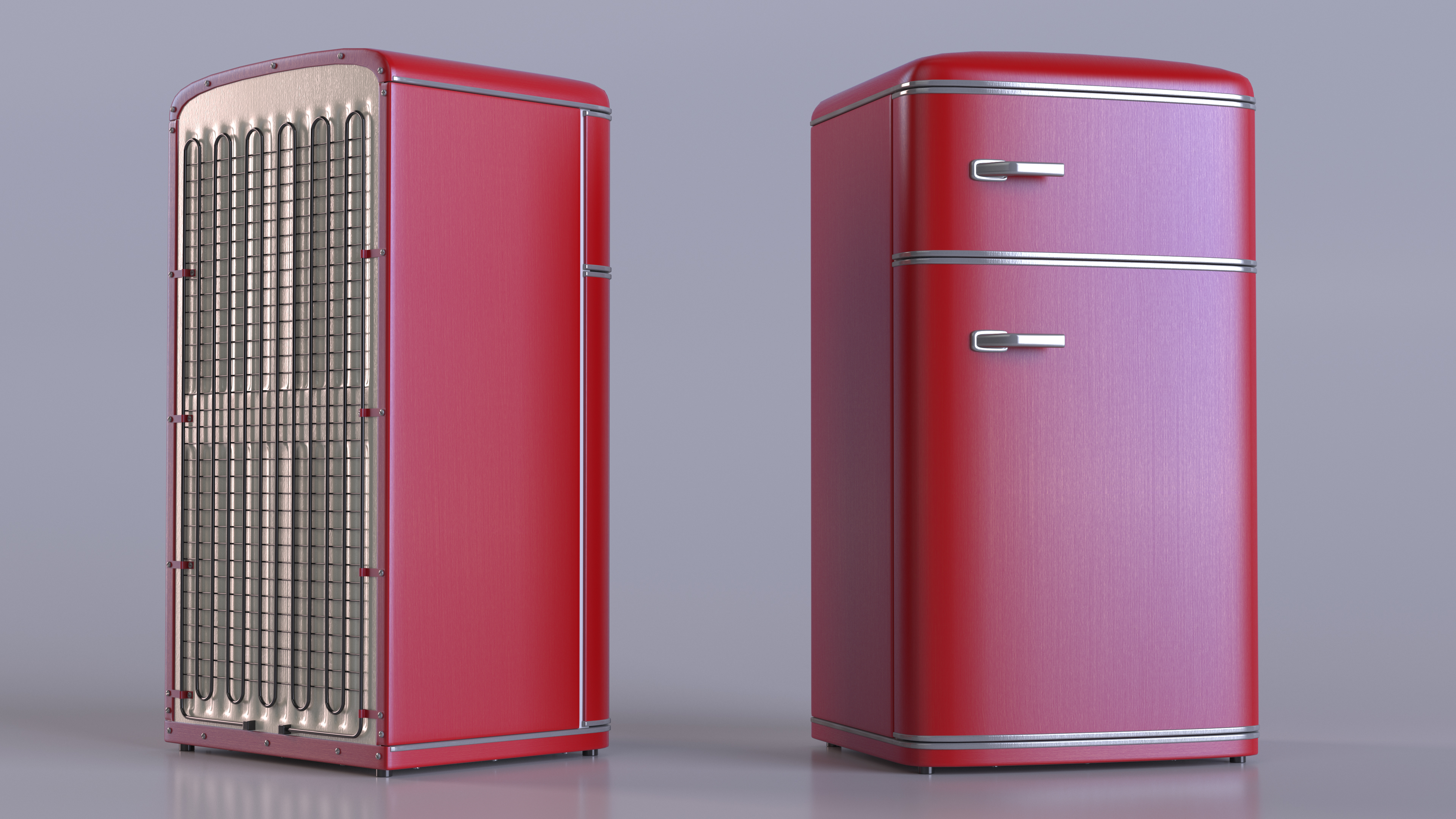 Retro Two Door Compact Refrigerator Red 3D model