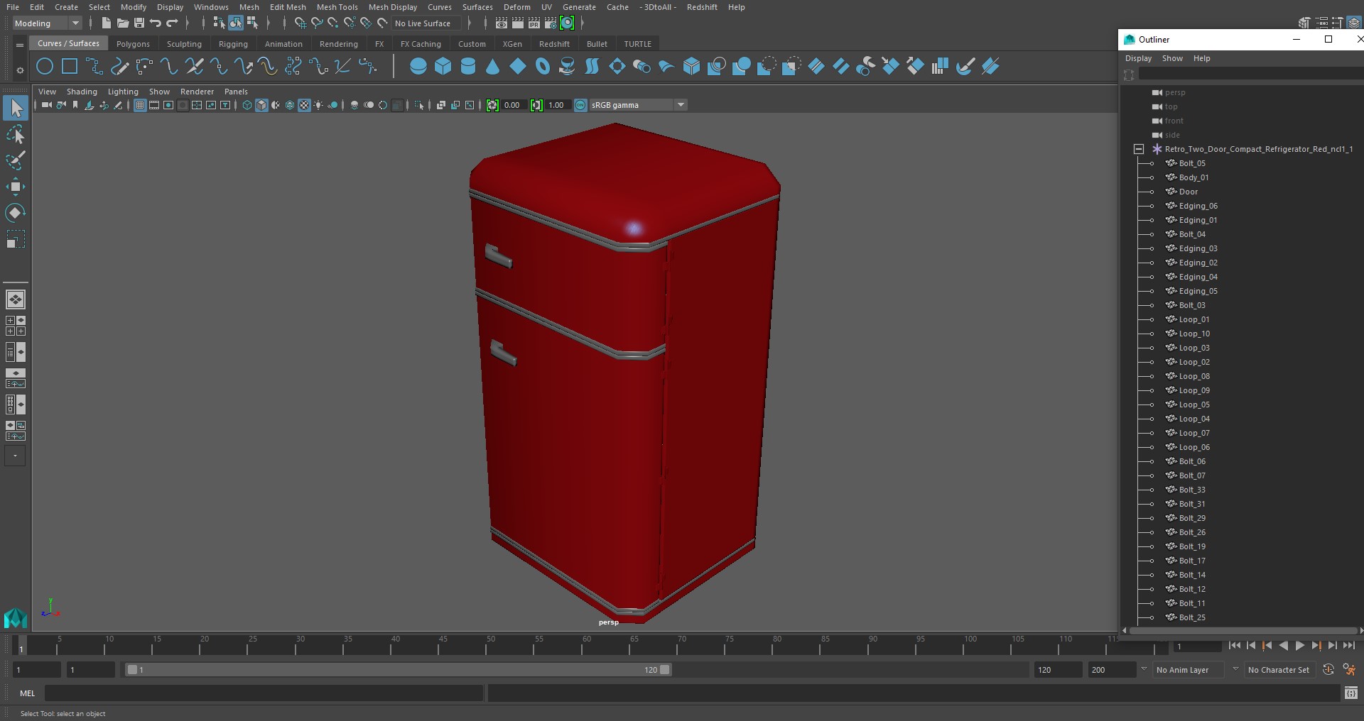 Retro Two Door Compact Refrigerator Red 3D model