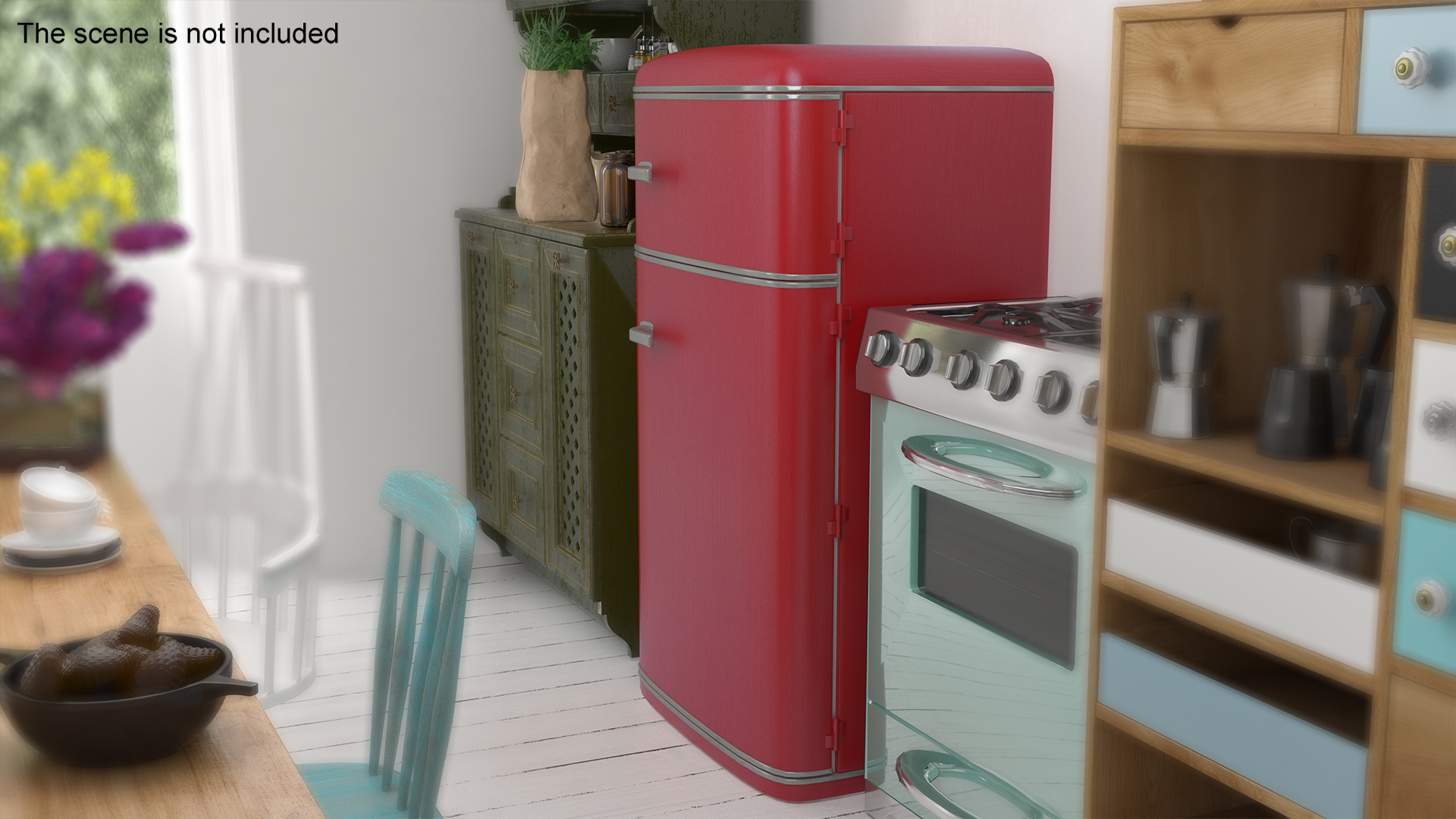 Retro Two Door Compact Refrigerator Red 3D model