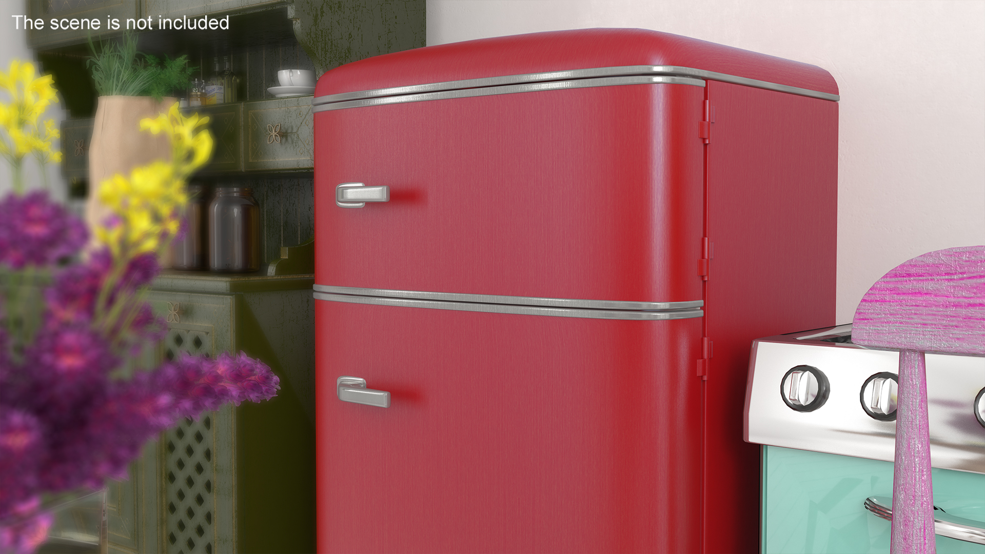 Retro Two Door Compact Refrigerator Red 3D model