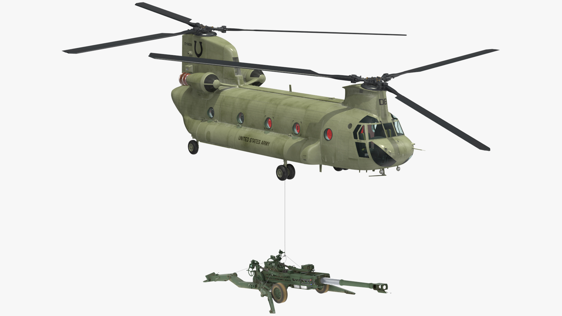 3D US Army Transport Helicopter With Howitzer M777 155mm model