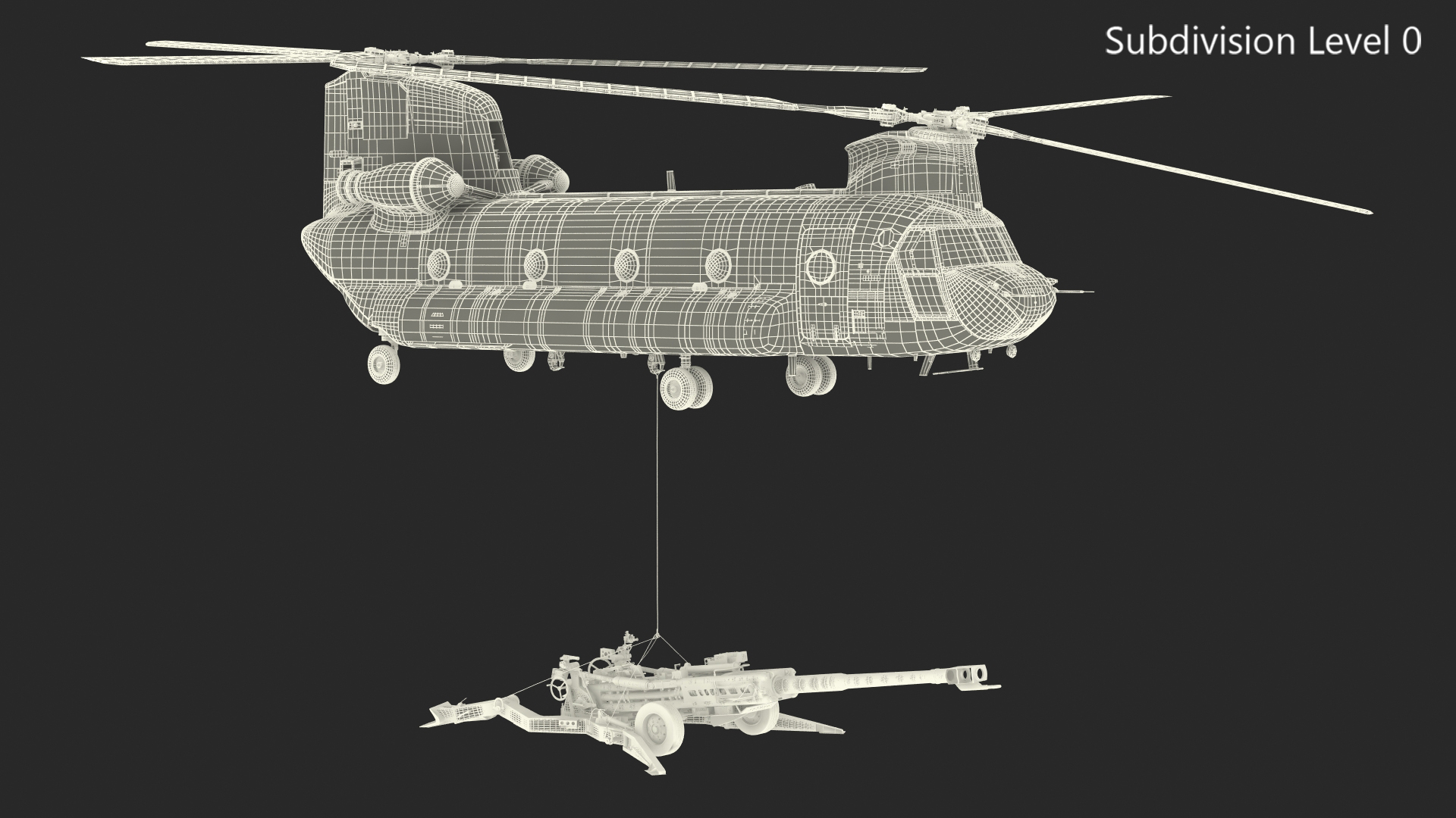 3D US Army Transport Helicopter With Howitzer M777 155mm model