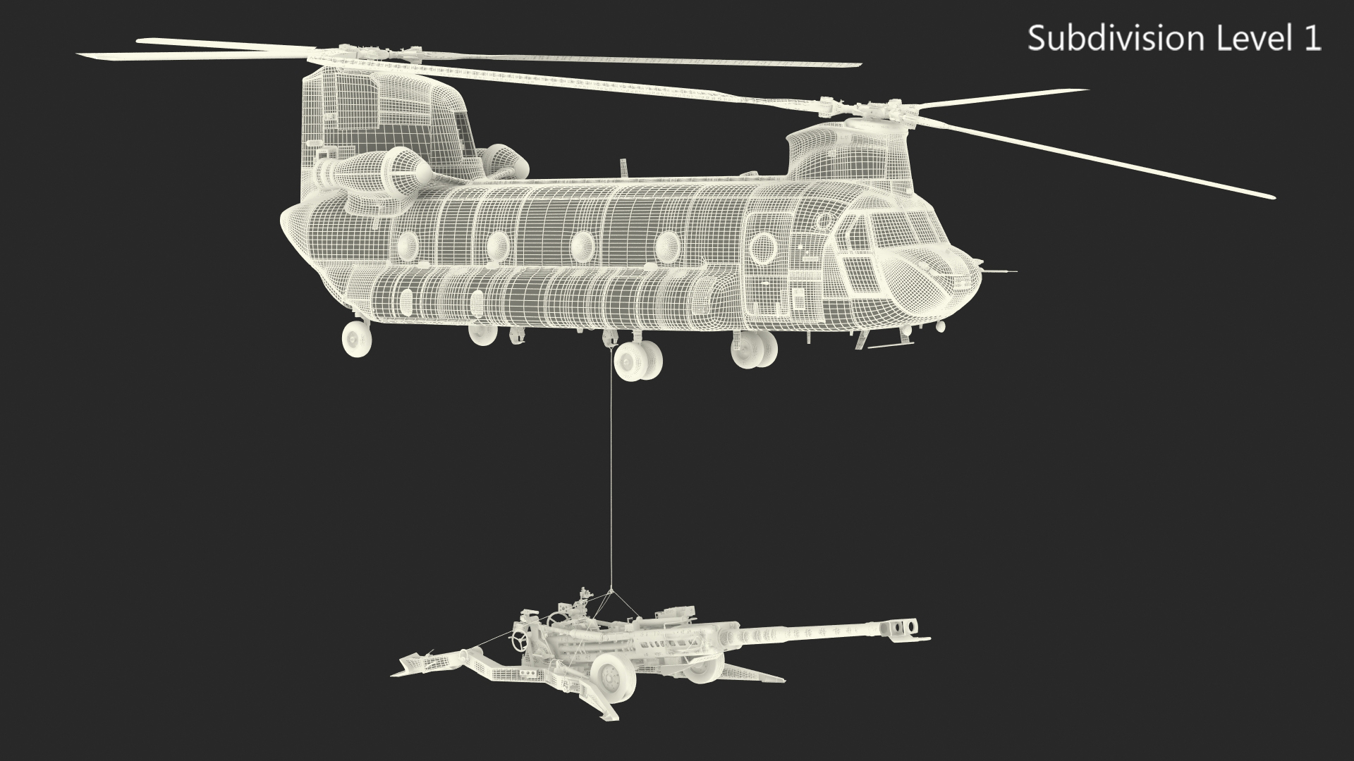 3D US Army Transport Helicopter With Howitzer M777 155mm model