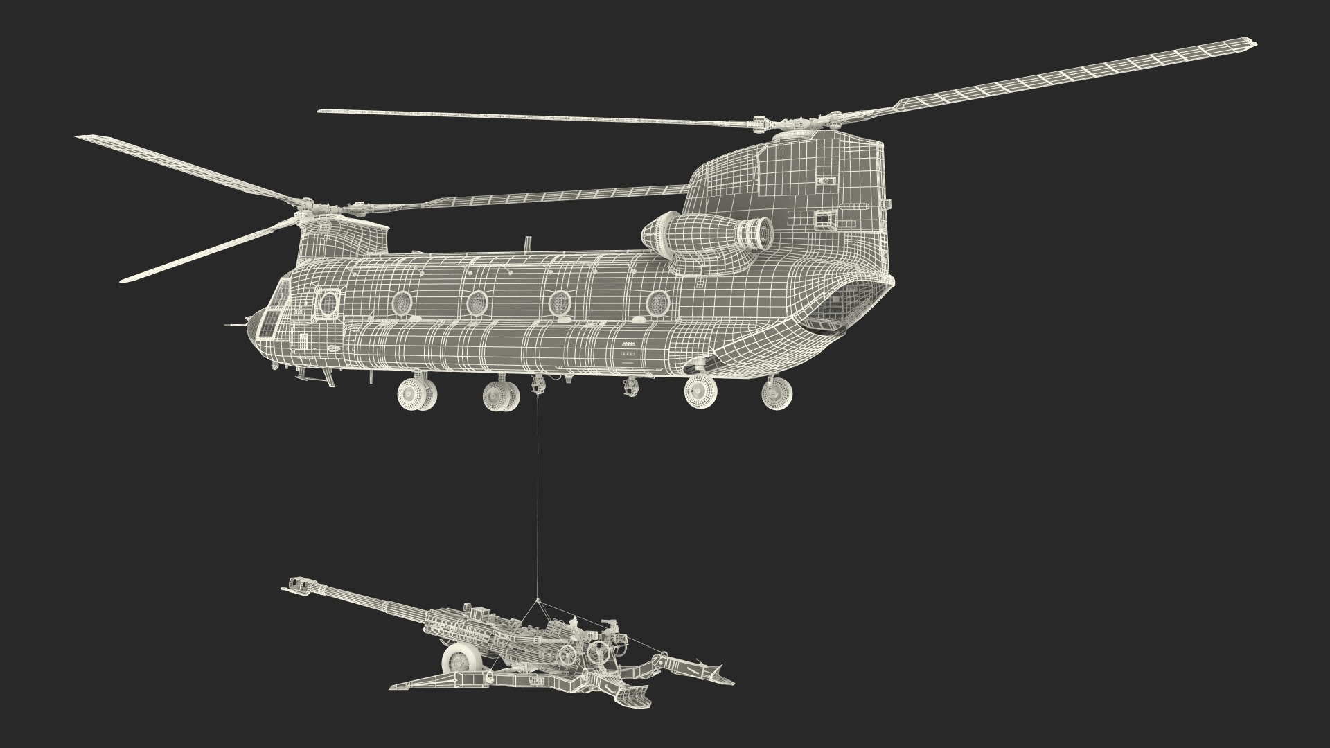 3D US Army Transport Helicopter With Howitzer M777 155mm model