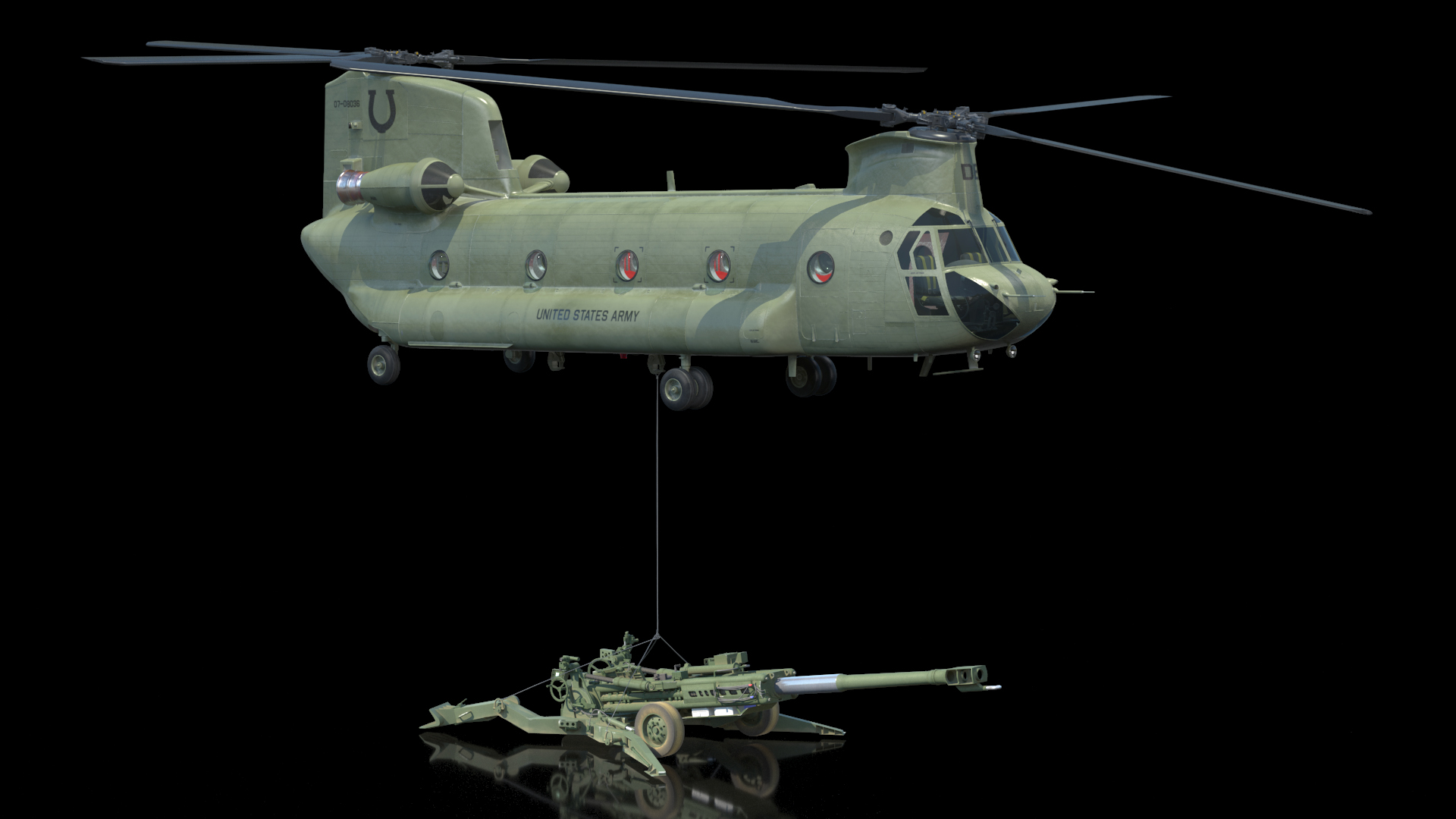 3D US Army Transport Helicopter With Howitzer M777 155mm model