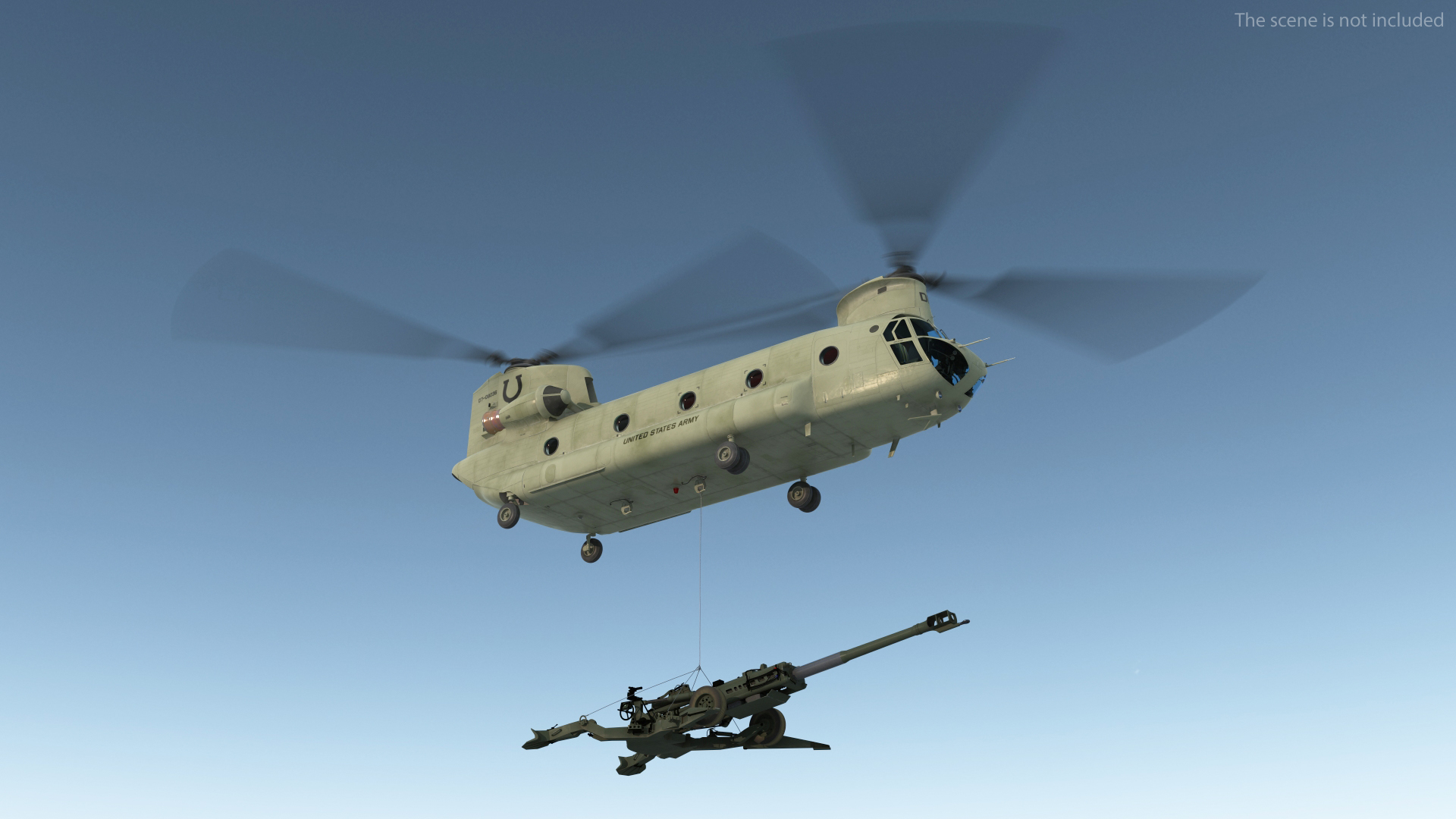 3D US Army Transport Helicopter With Howitzer M777 155mm model