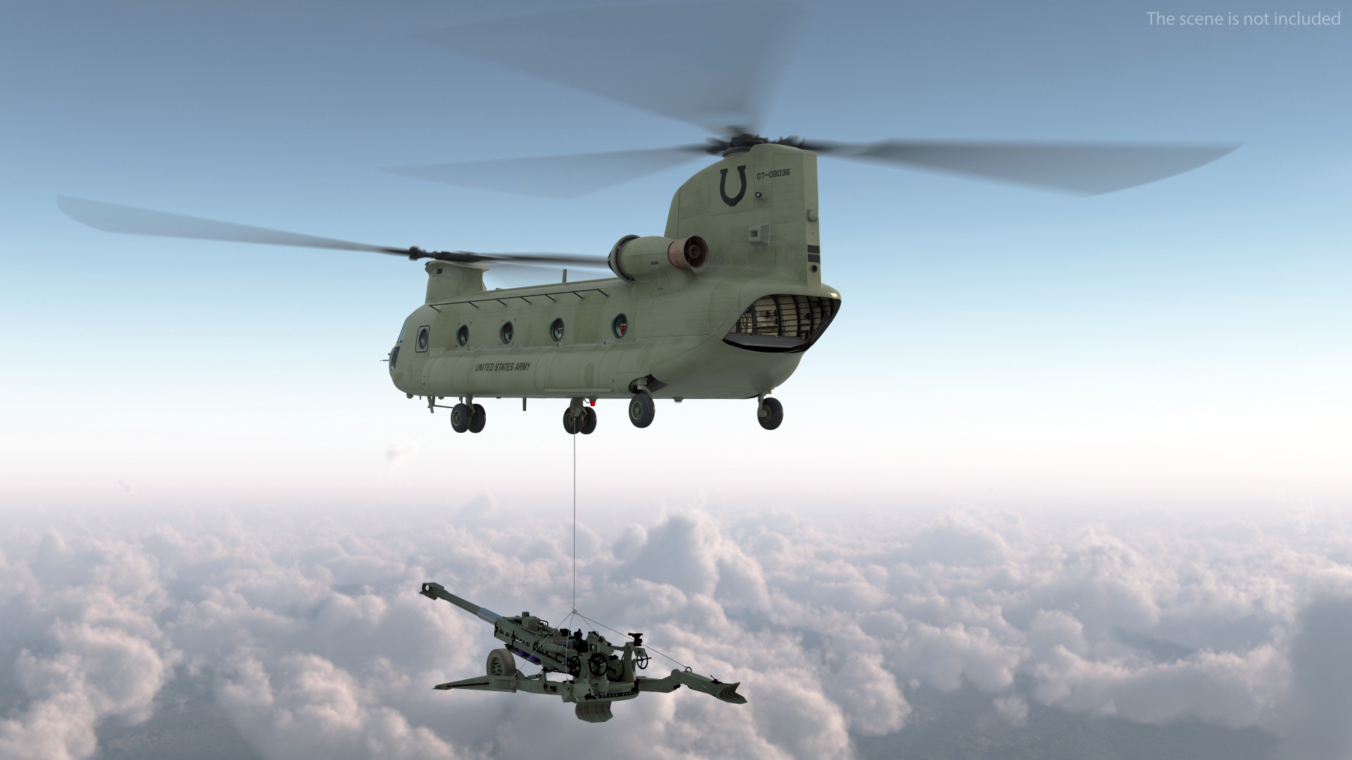 3D US Army Transport Helicopter With Howitzer M777 155mm model