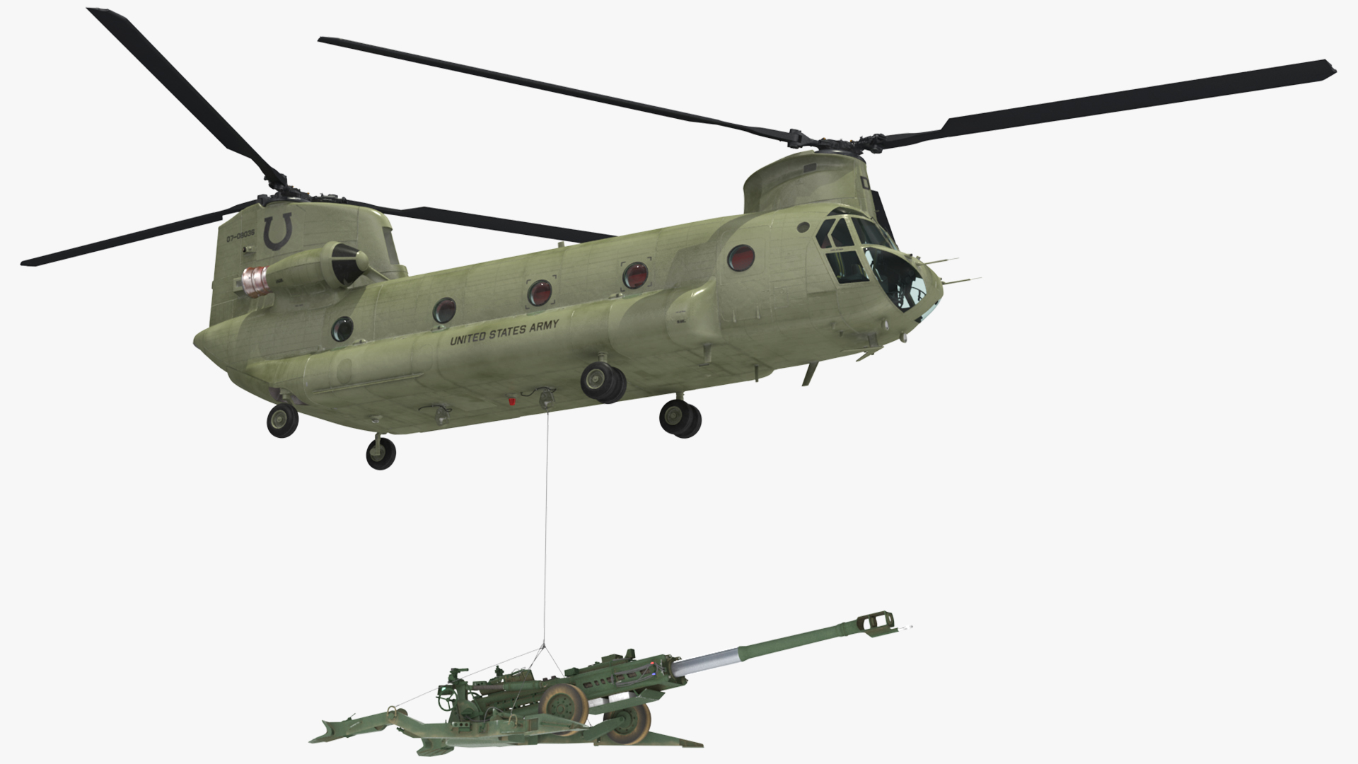 3D US Army Transport Helicopter With Howitzer M777 155mm model
