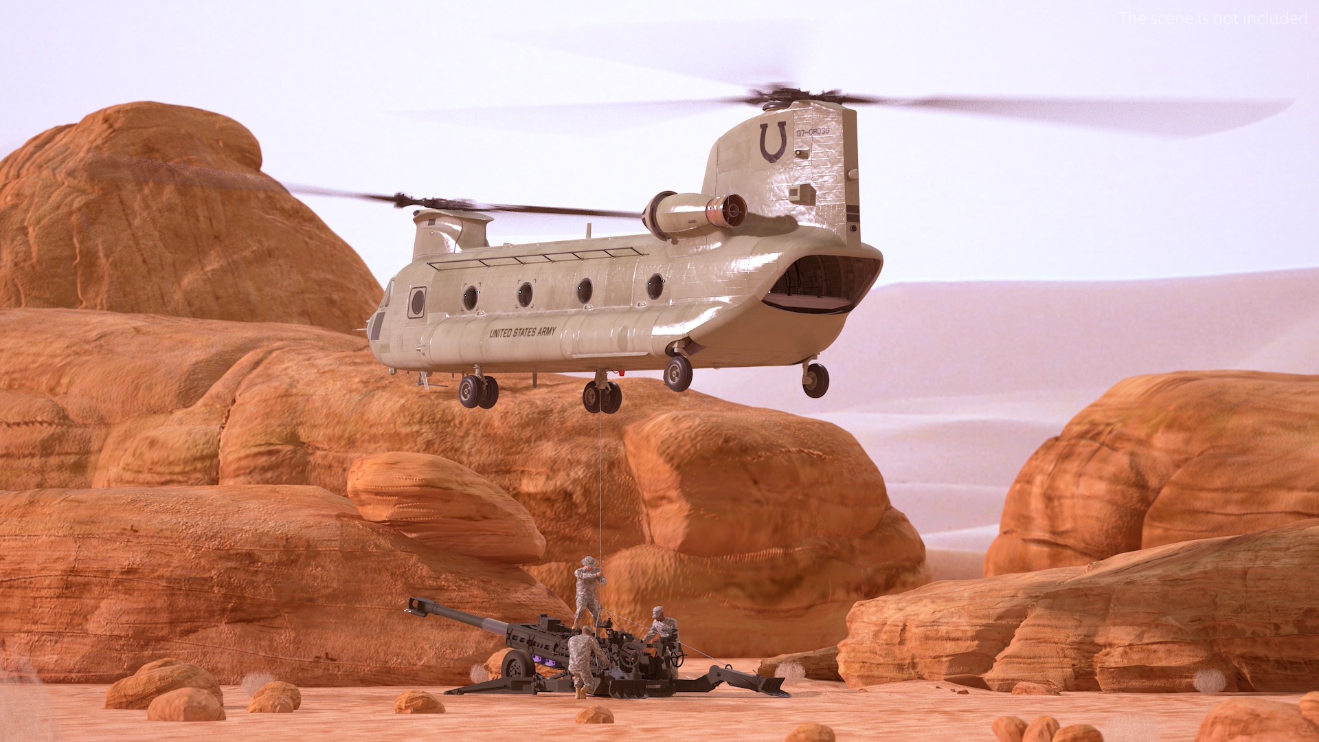 3D US Army Transport Helicopter With Howitzer M777 155mm model