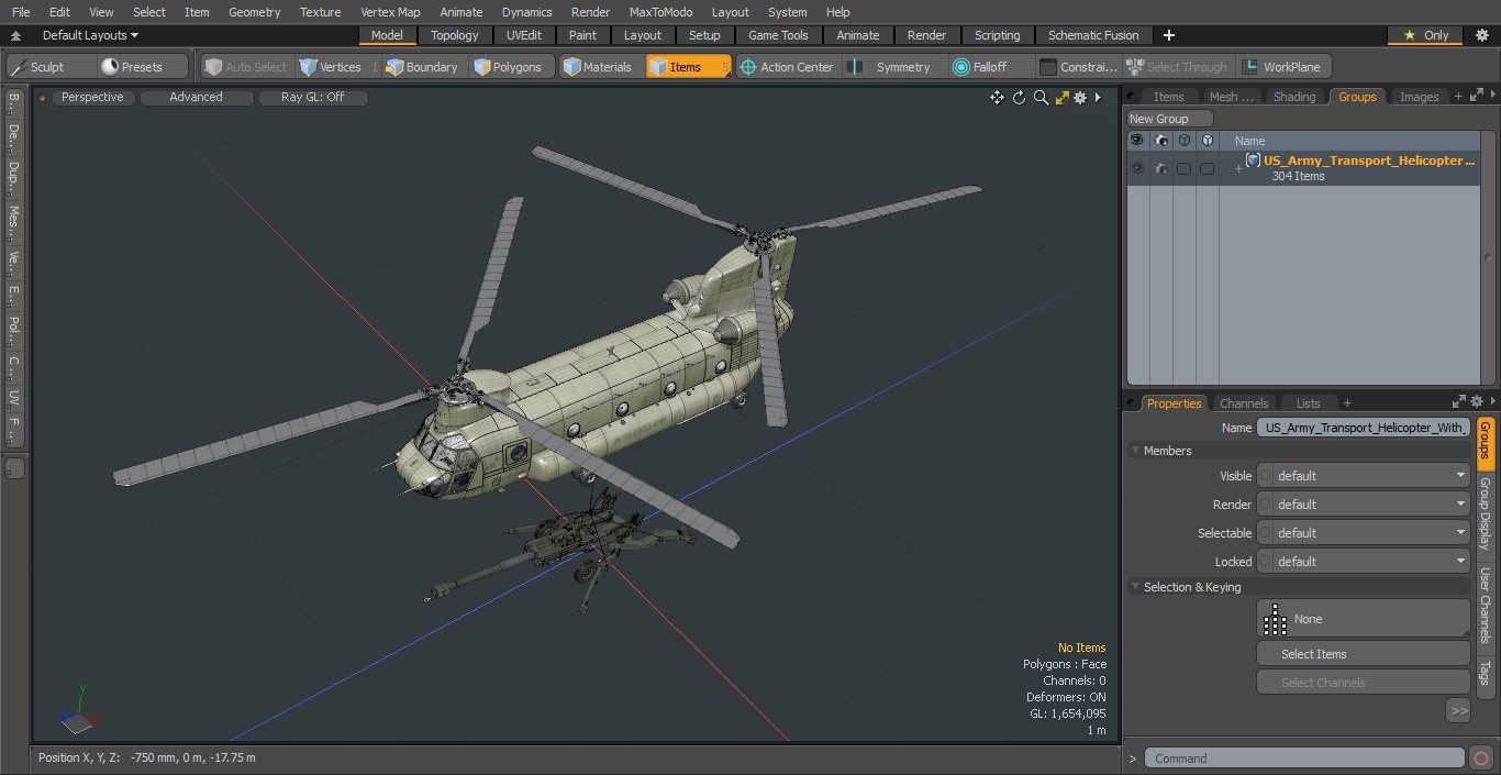 3D US Army Transport Helicopter With Howitzer M777 155mm model