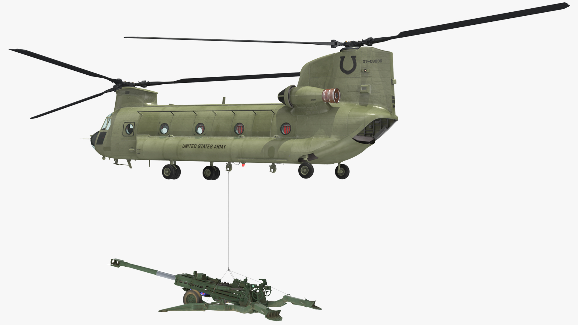 3D US Army Transport Helicopter With Howitzer M777 155mm model
