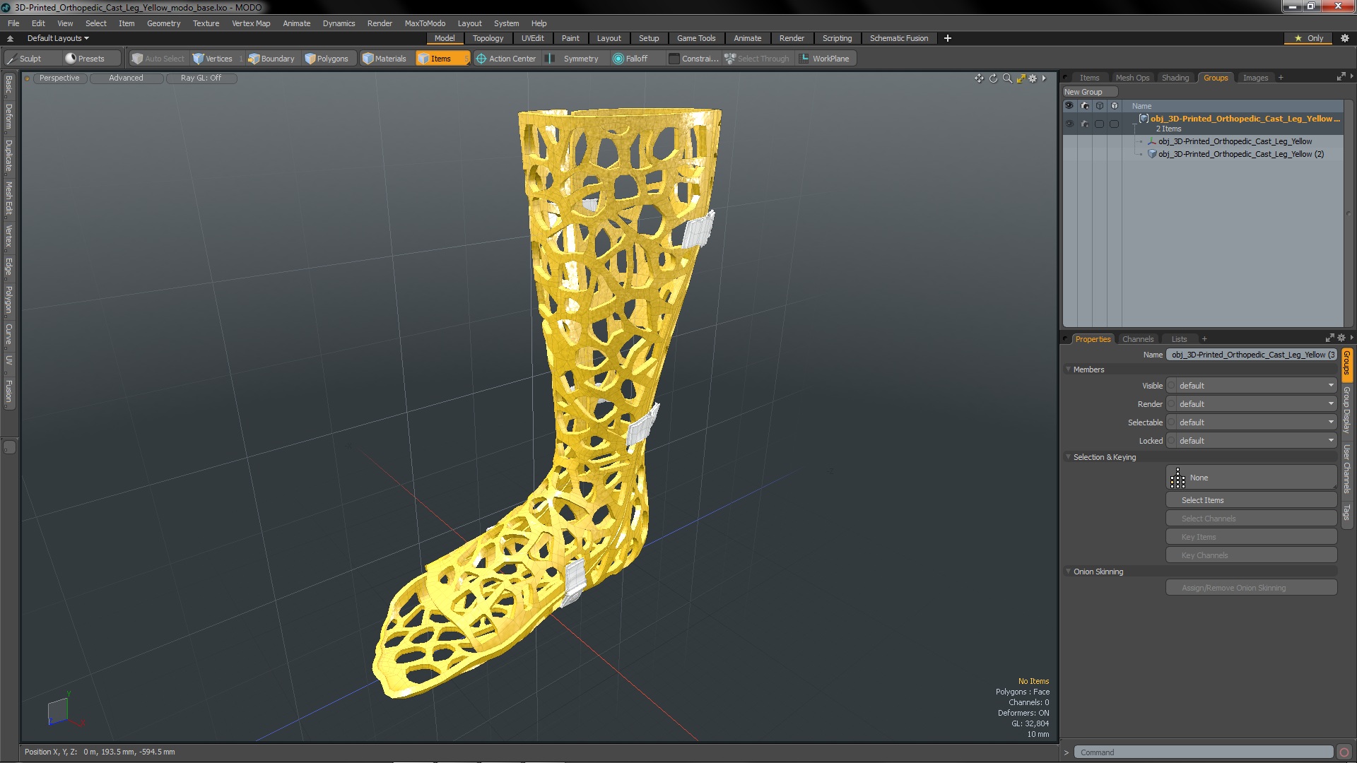 3D-Printed Orthopedic Cast Leg Yellow 3D