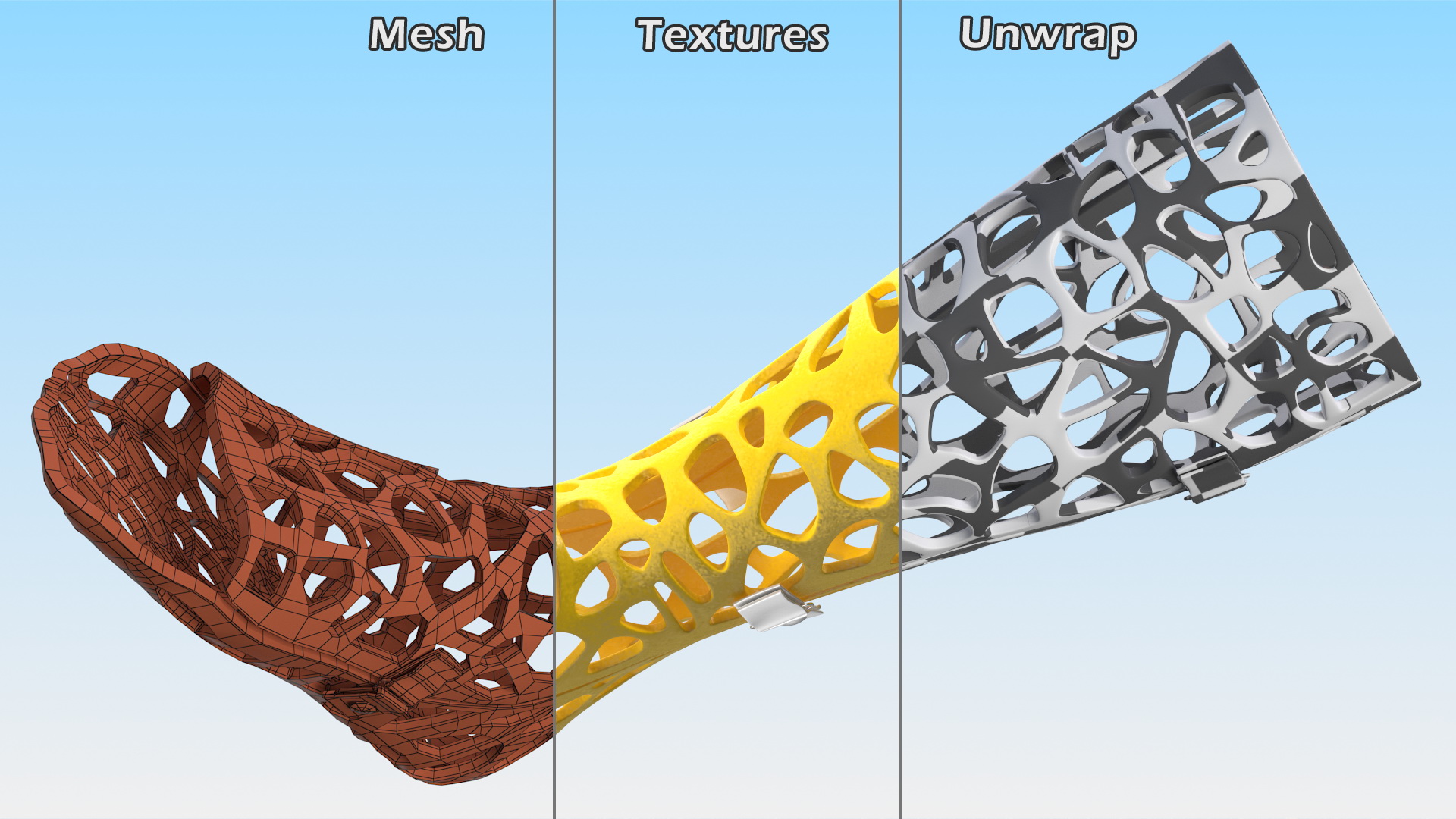 3D-Printed Orthopedic Cast Leg Yellow 3D