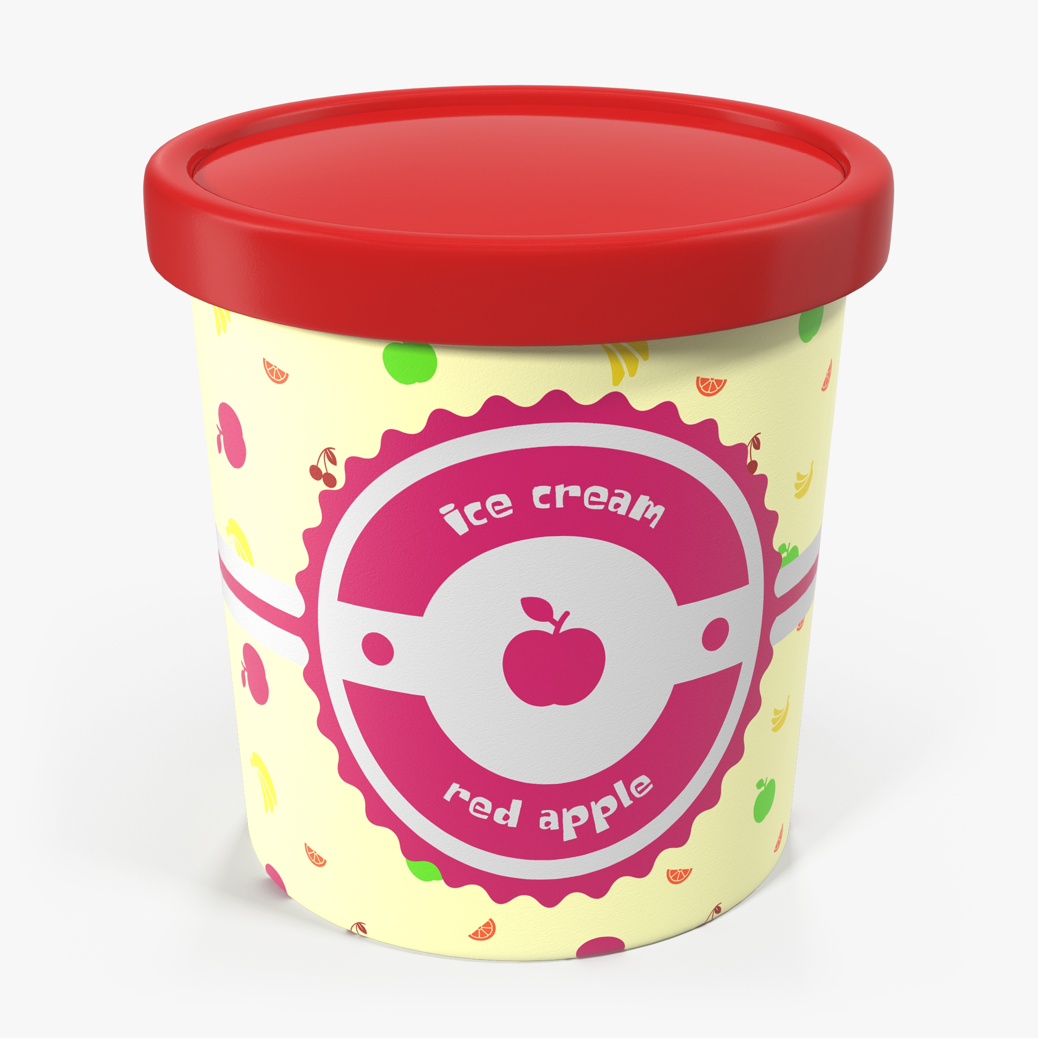 3D Ice Cream Pint Tub Red Apple model