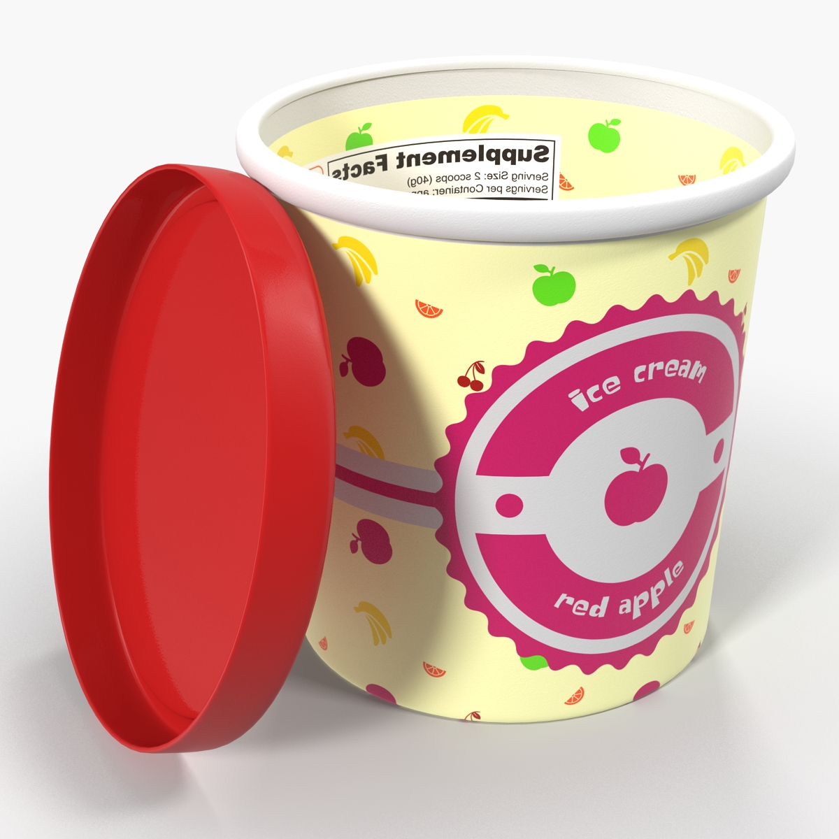 3D Ice Cream Pint Tub Red Apple model