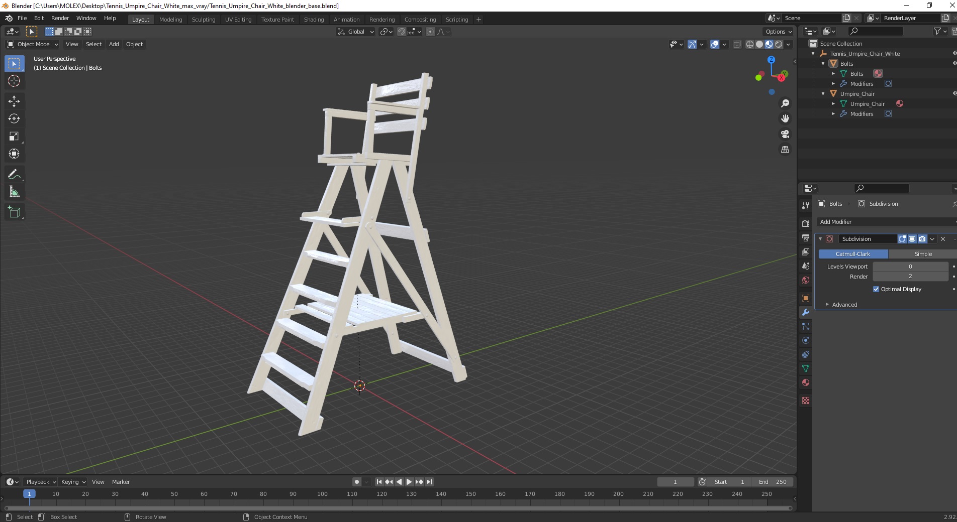 3D model Tennis Umpire Chair White