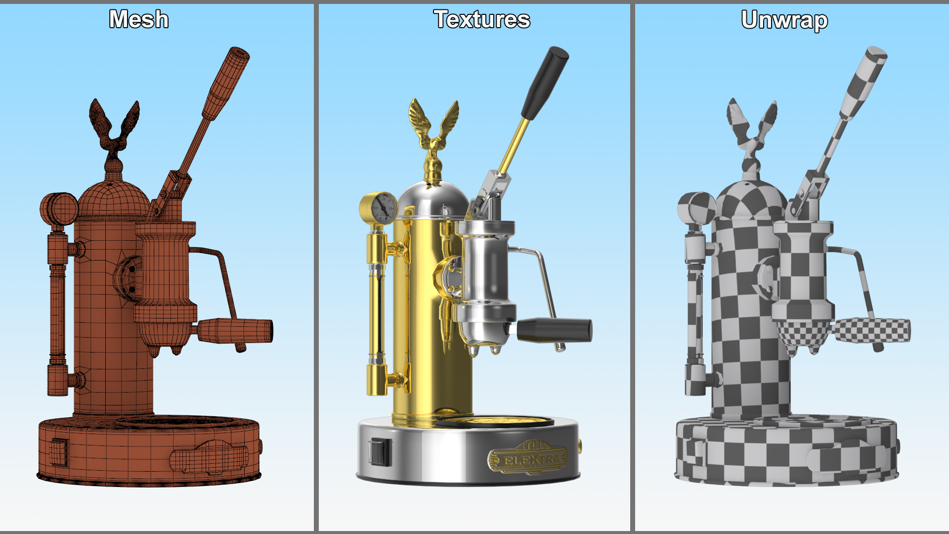 3D model Elektra Micro Casa Leva Coffee Machine Chrome and Brass