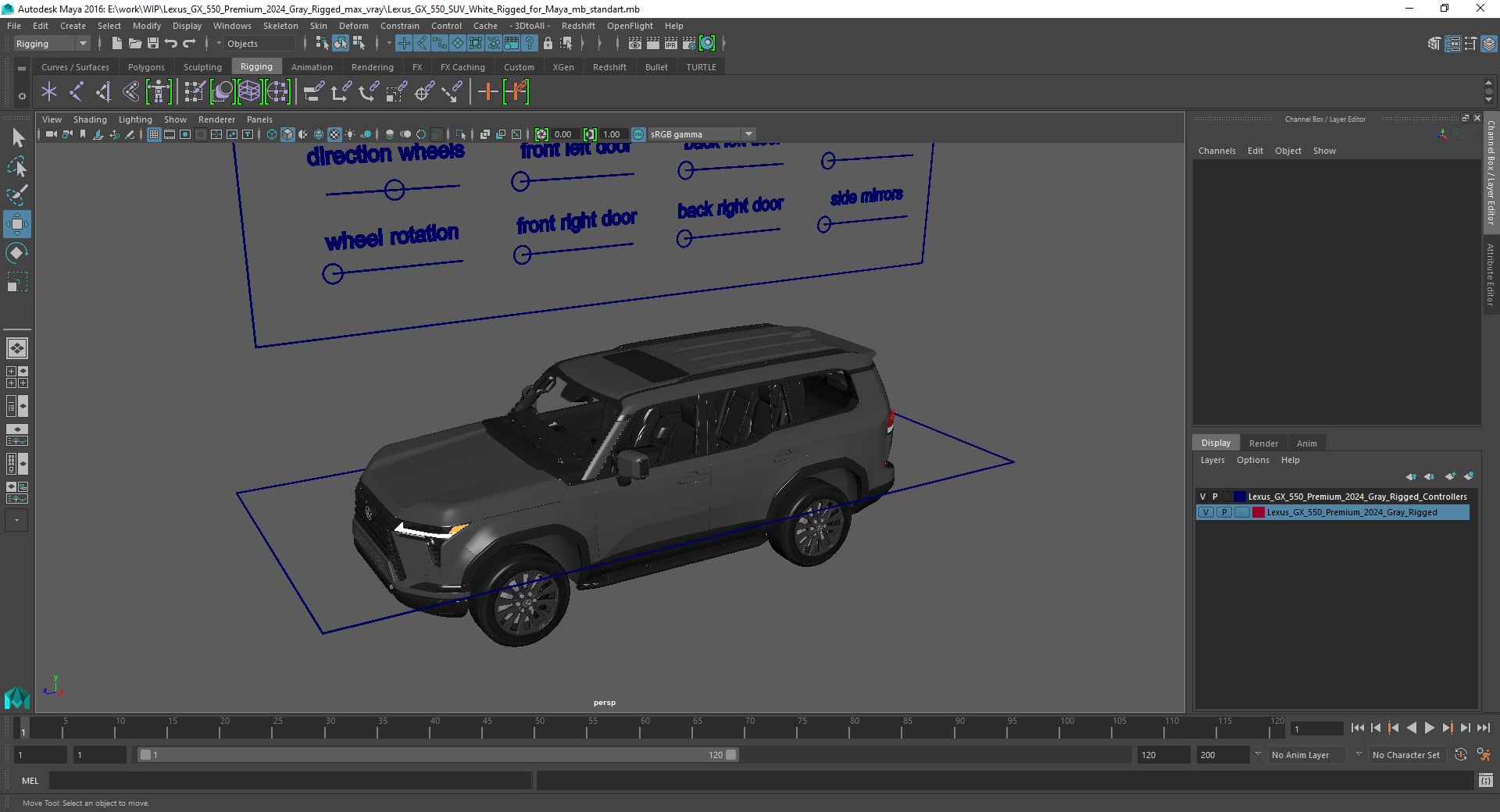 3D Lexus GX 550 Premium 2024 Gray Rigged for Maya