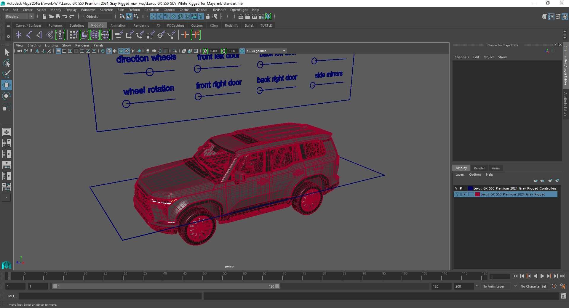 3D Lexus GX 550 Premium 2024 Gray Rigged for Maya