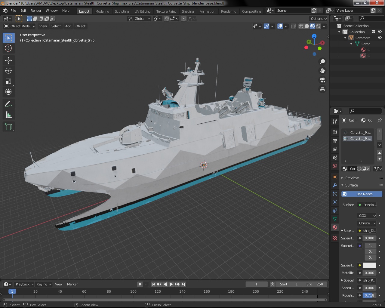 3D Catamaran Stealth Corvette Ship