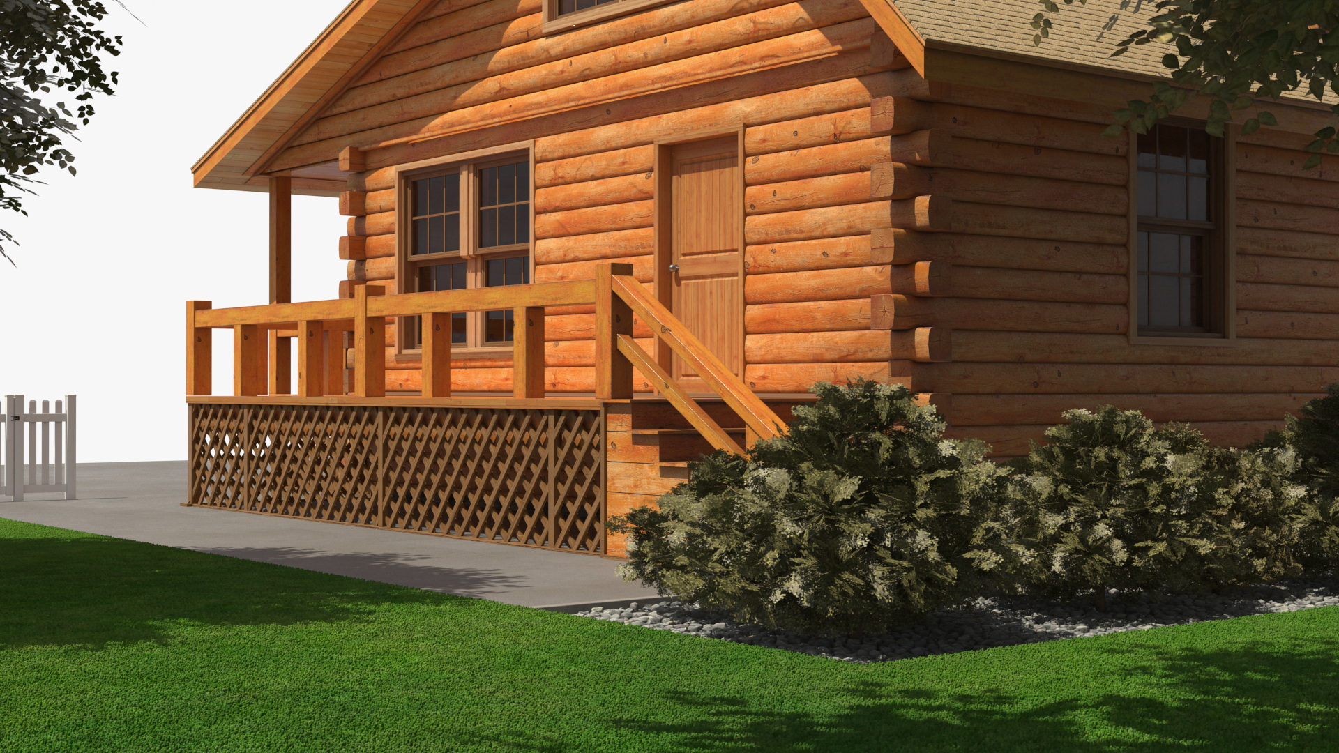 Wooden Log Home with Landscaped Yard Exterior Fur, view 9