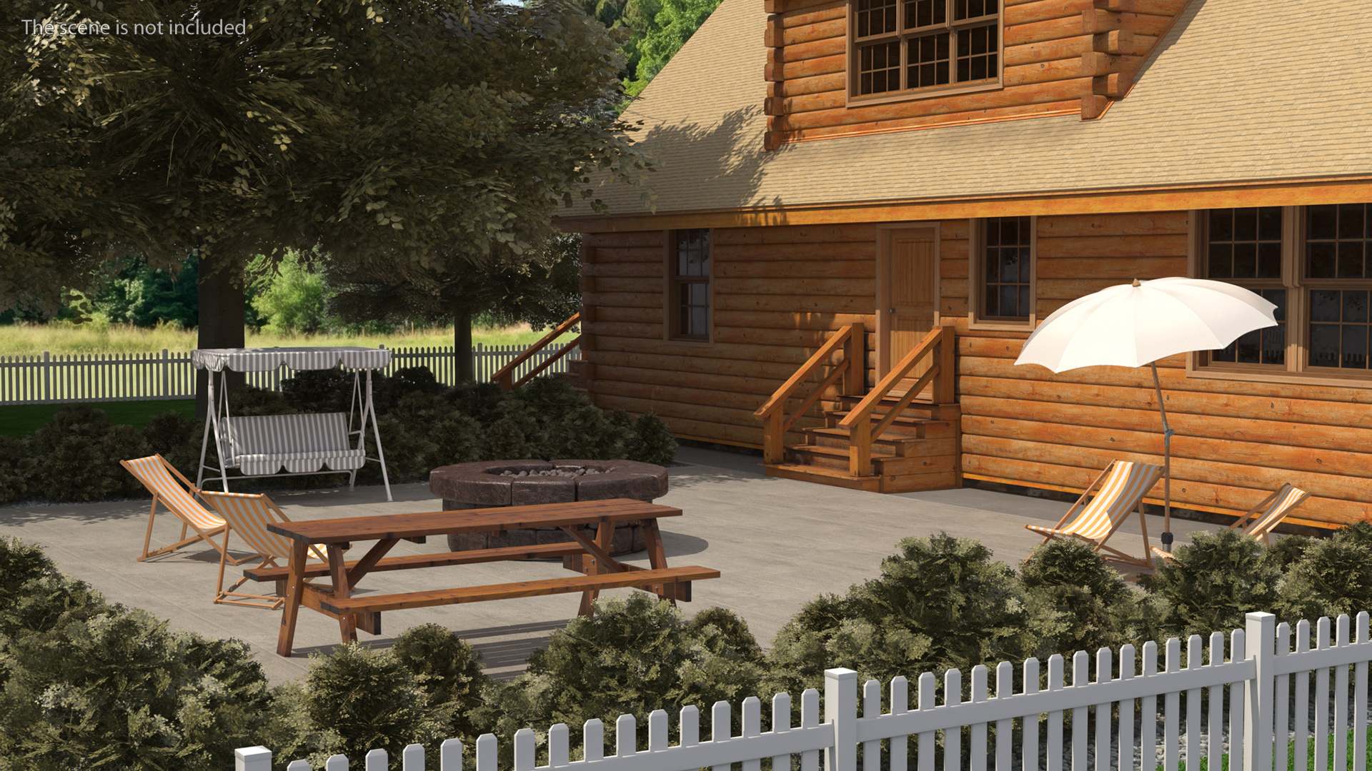 Wooden Log Home with Landscaped Yard Exterior Fur, view 3